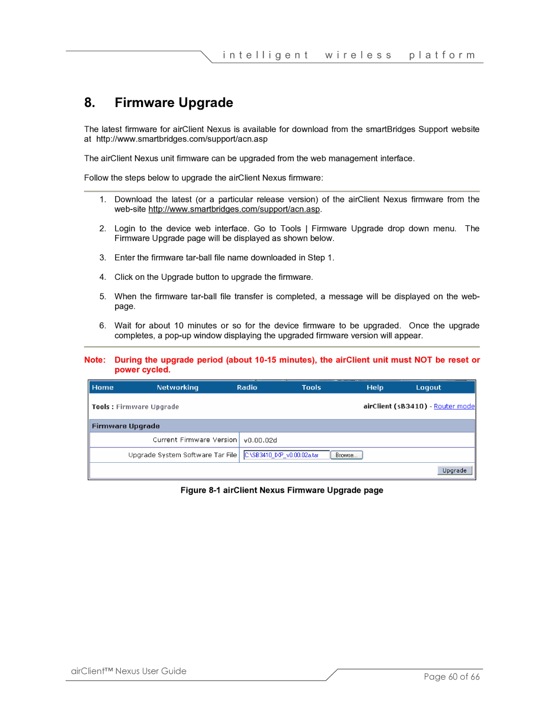 SmartBridges sB3410 manual AirClient Nexus Firmware Upgrade 