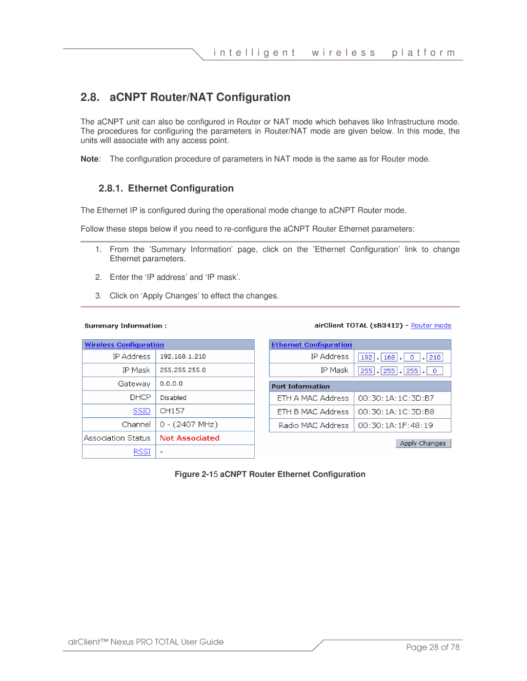 SmartBridges sB3412 manual ACNPT Router/NAT Configuration, 15aCNPT Router Ethernet Configuration 