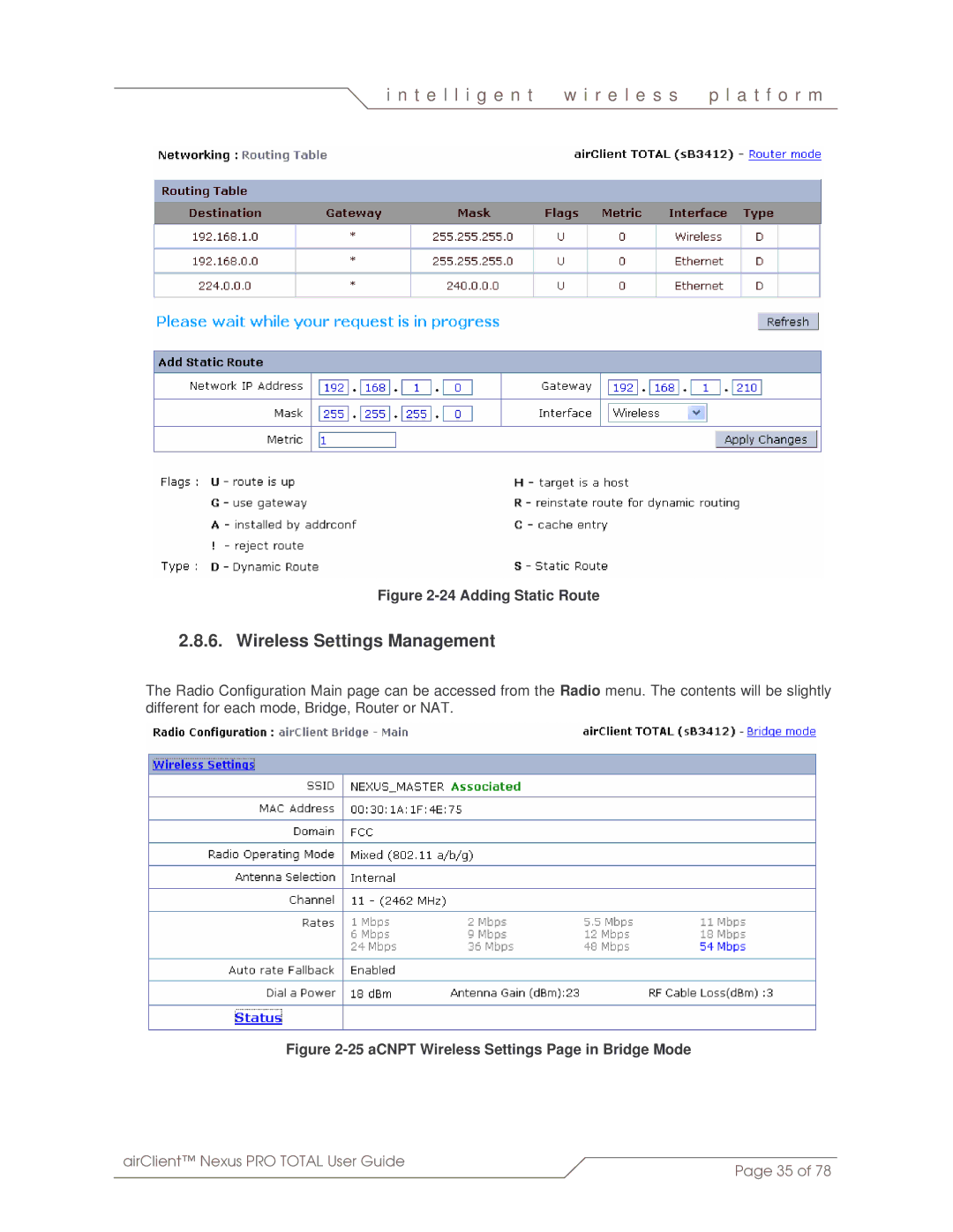 SmartBridges sB3412 manual Wireless Settings Management, Adding Static Route 