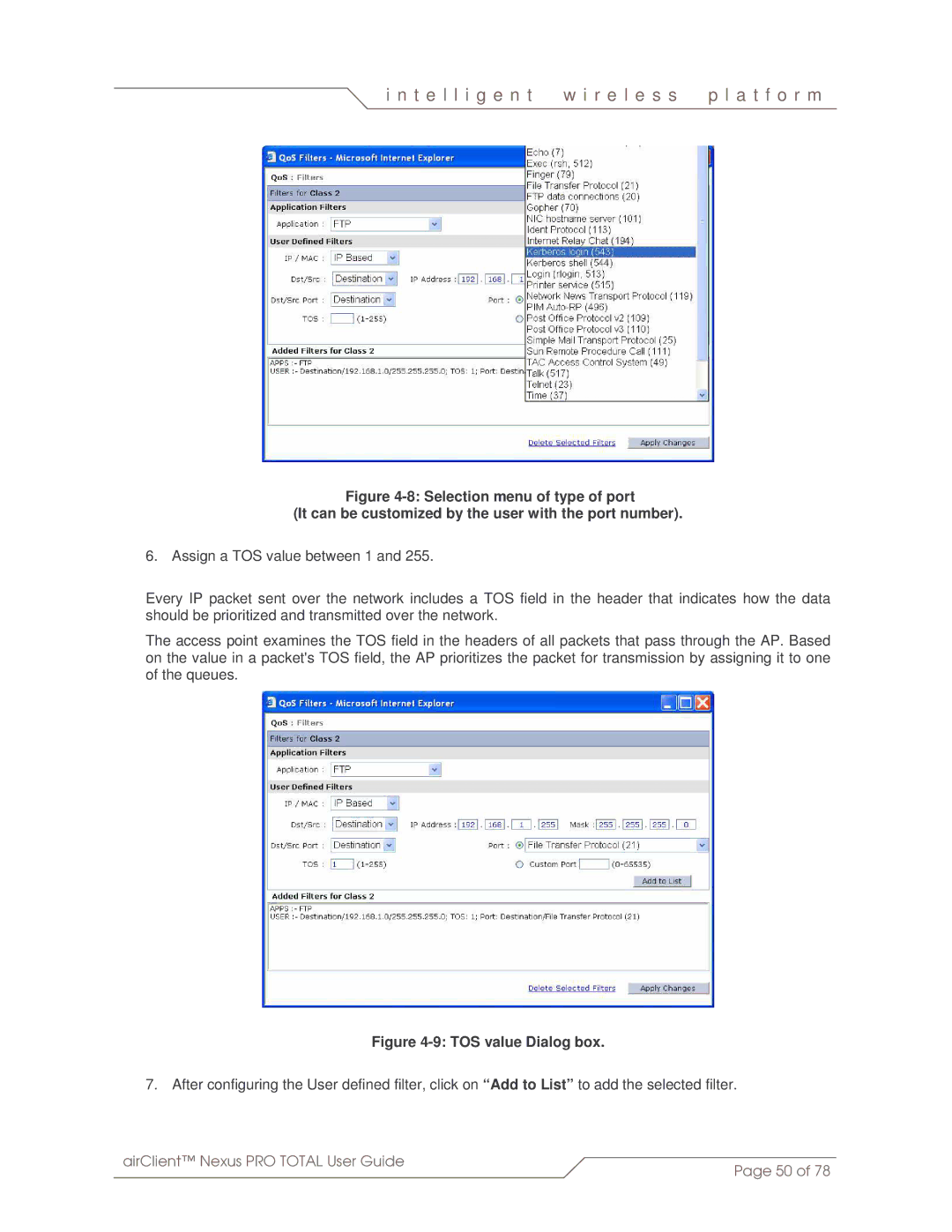 SmartBridges sB3412 manual TOS value Dialog box 