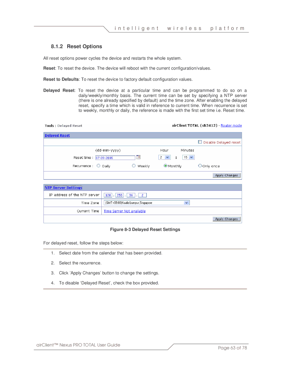 SmartBridges sB3412 manual Reset Options, Delayed Reset Settings 