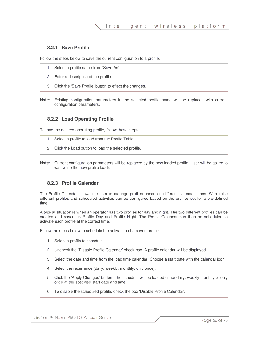 SmartBridges sB3412 manual Save Profile, Load Operating Profile, Profile Calendar 