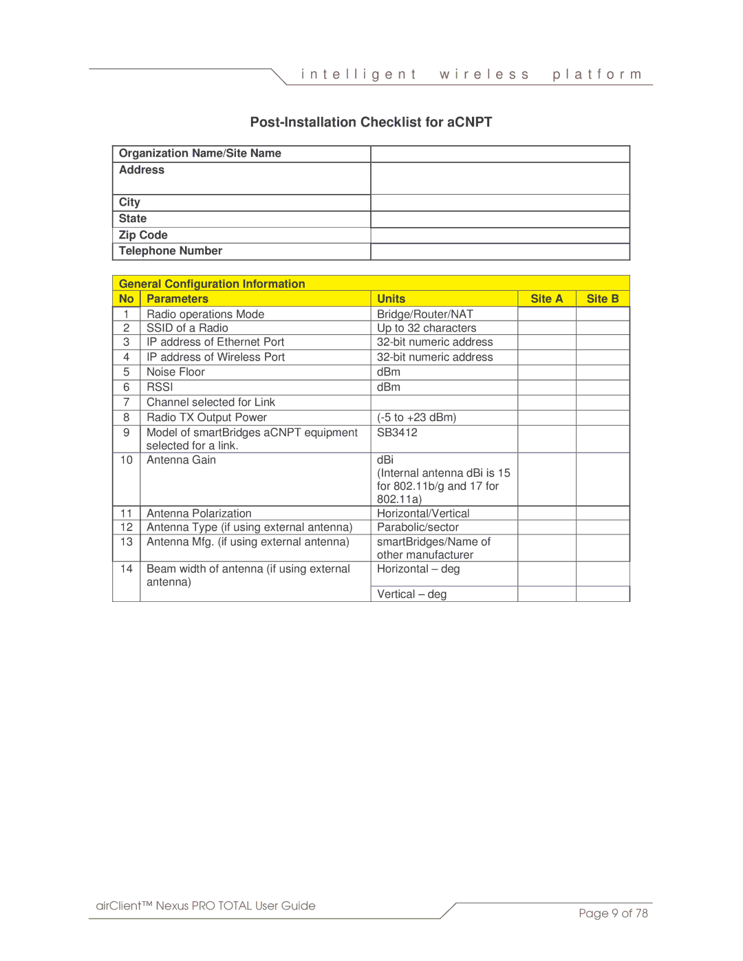 SmartBridges sB3412 manual Post-Installation Checklist for aCNPT, Rssi 