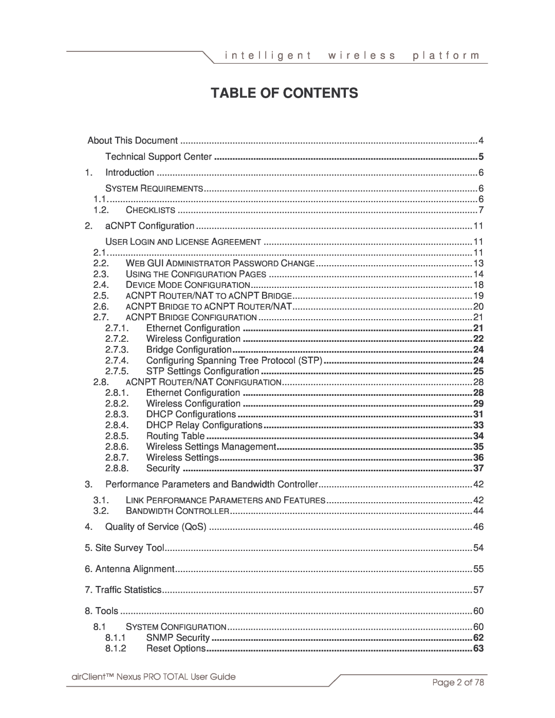 SmartBridges sB3412 manual Table Of Contents, i n t e l l i g e n t, w i r e l e s s, p l a t f o r m 