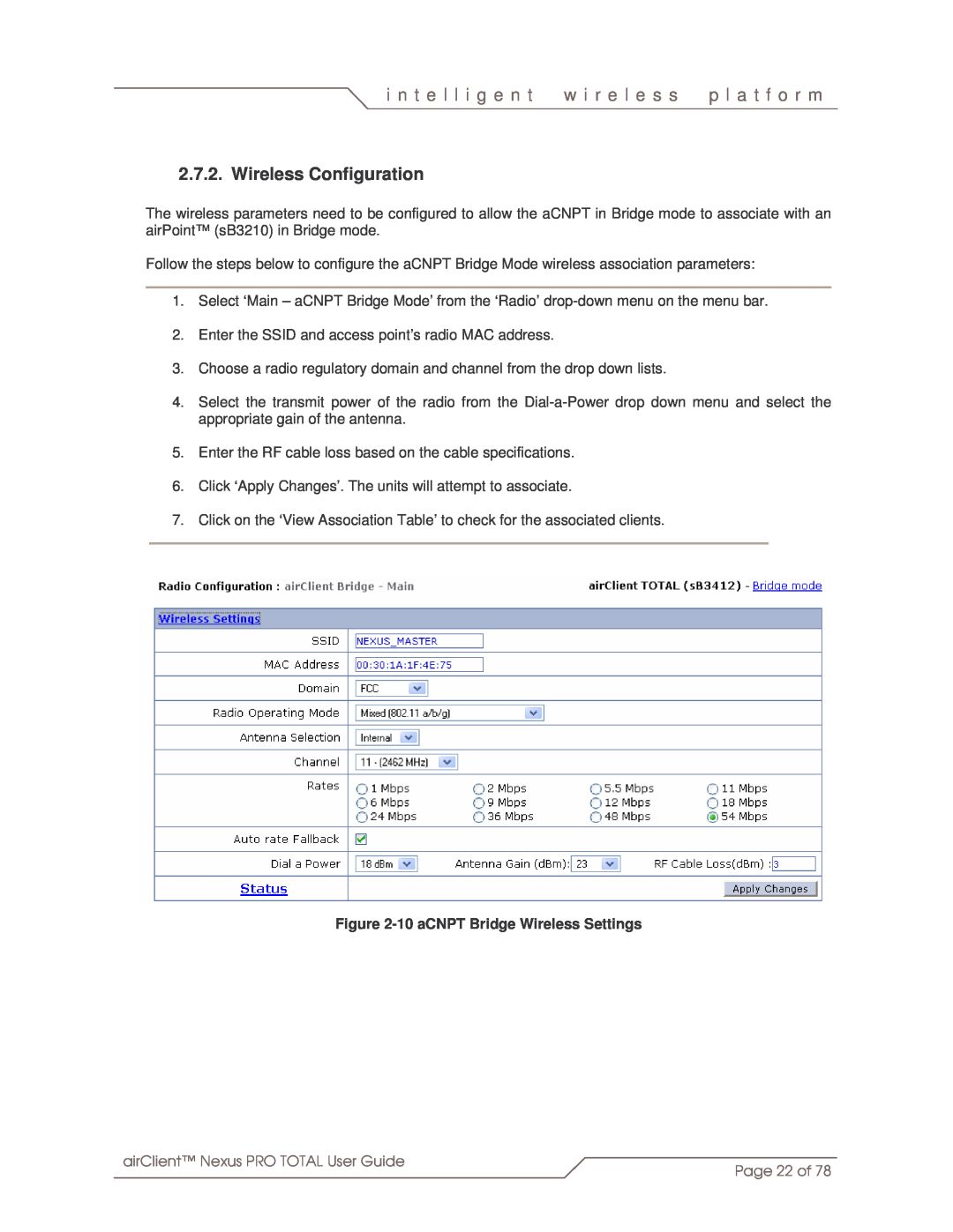 SmartBridges sB3412 manual Wireless Configuration, i n t e l l i g e n t, w i r e l e s s, p l a t f o r m, Page 22 of 