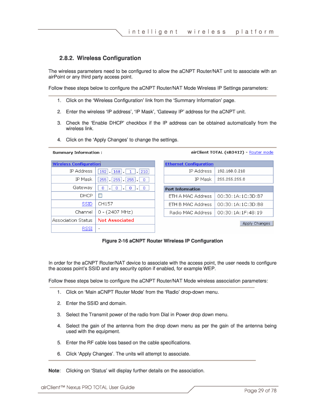 SmartBridges sB3412 manual Wireless Configuration, i n t e l l i g e n t, w i r e l e s s, p l a t f o r m, Page 29 of 
