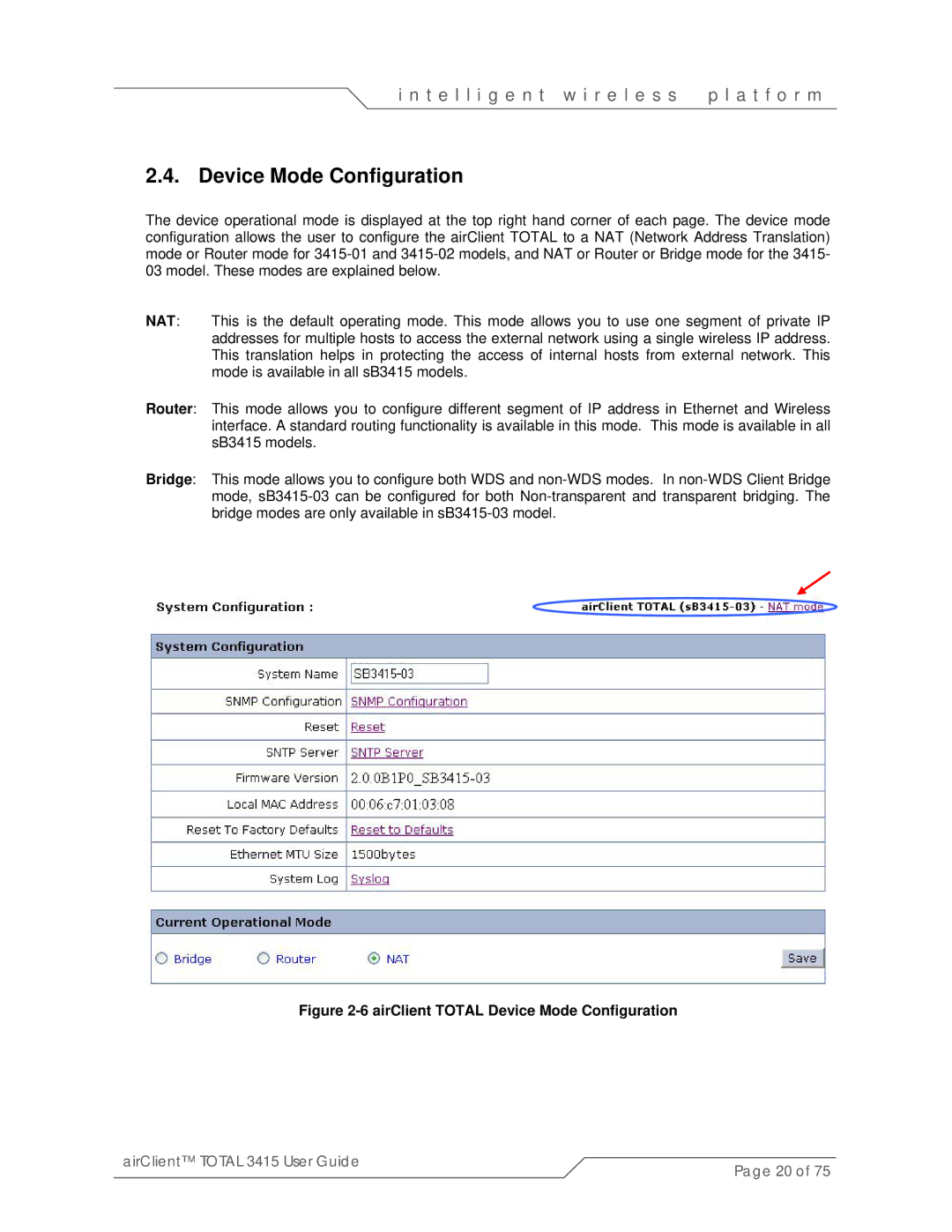 SmartBridges sB3415-01, sB3415-02, sB3415-03 manual AirClient Total Device Mode Configuration 