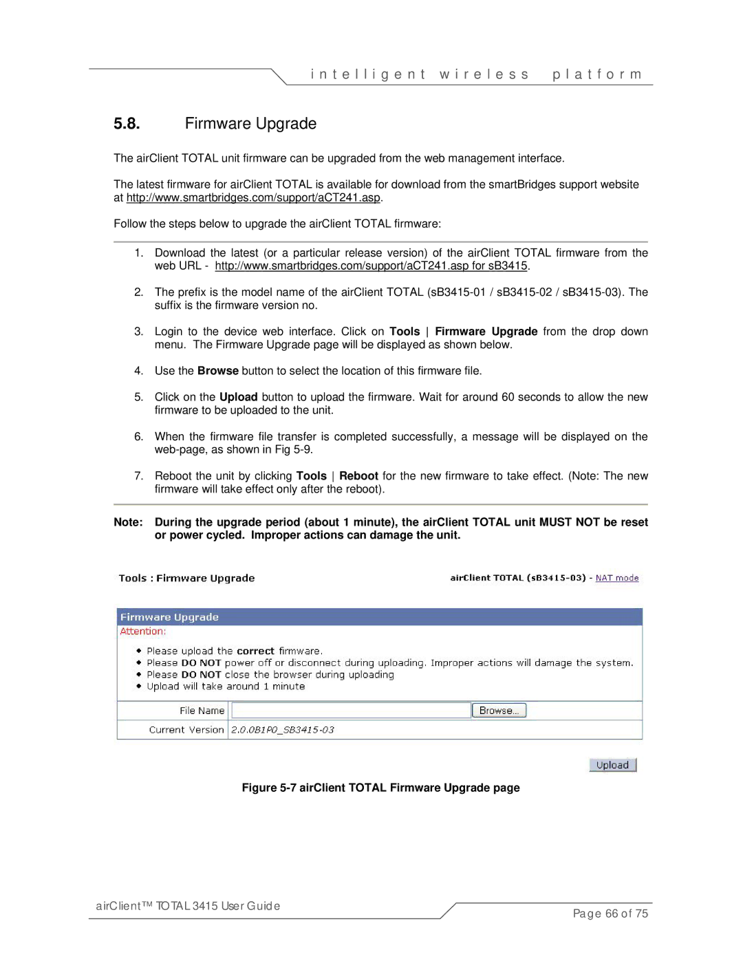 SmartBridges sB3415-02, sB3415-03, sB3415-01 manual AirClient Total Firmware Upgrade 