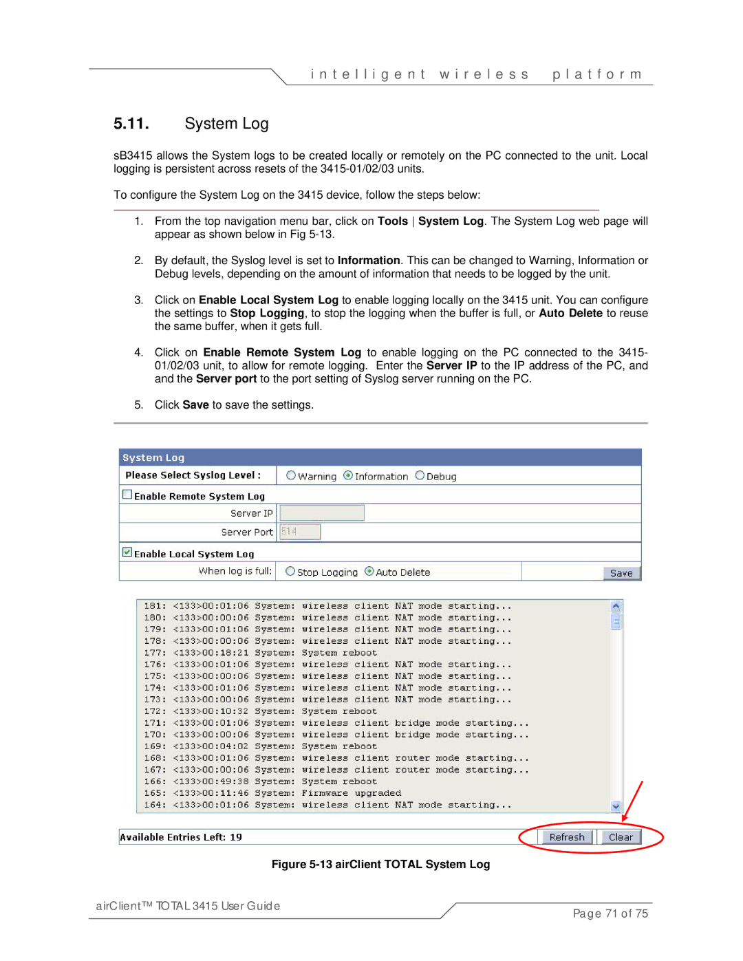 SmartBridges sB3415-01, sB3415-02, sB3415-03 manual airClient Total System Log 