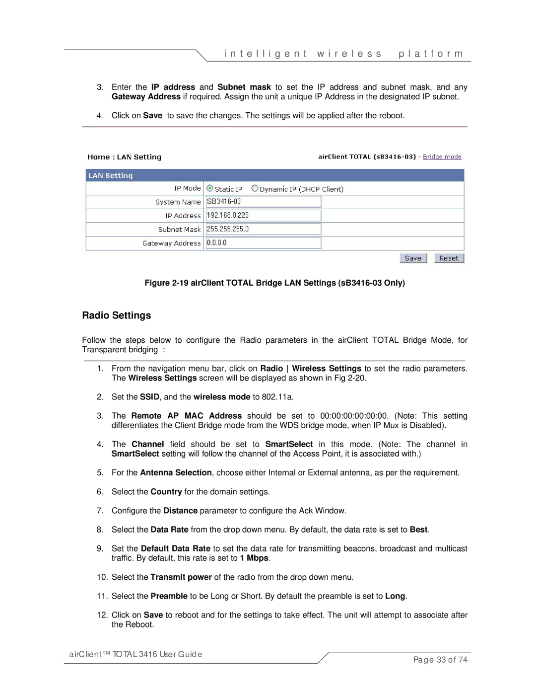 SmartBridges sB3416-01, sB3416-02 manual airClient Total Bridge LAN Settings sB3416-03 Only 