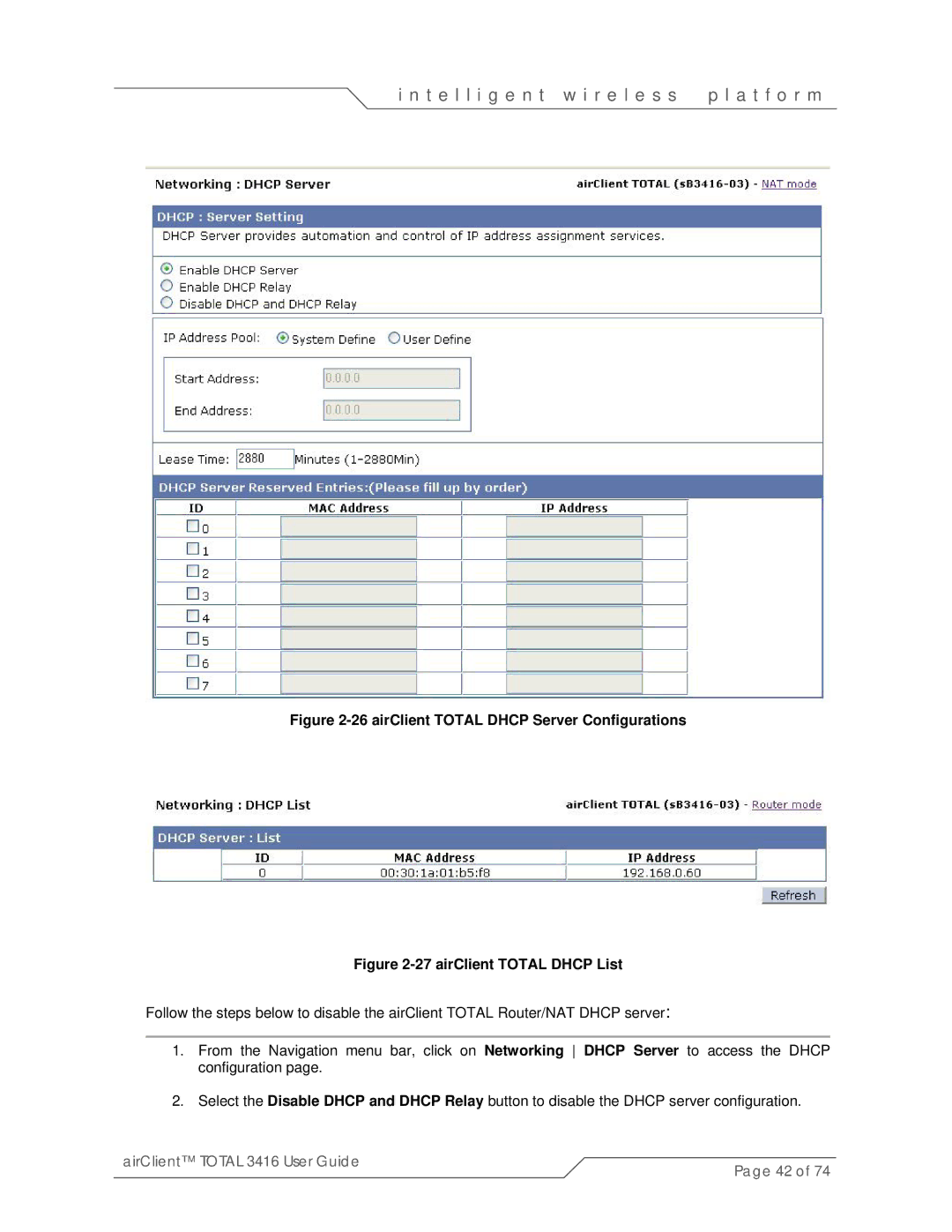 SmartBridges sB3416-03, sB3416-01, sB3416-02 manual airClient Total Dhcp Server Configurations 