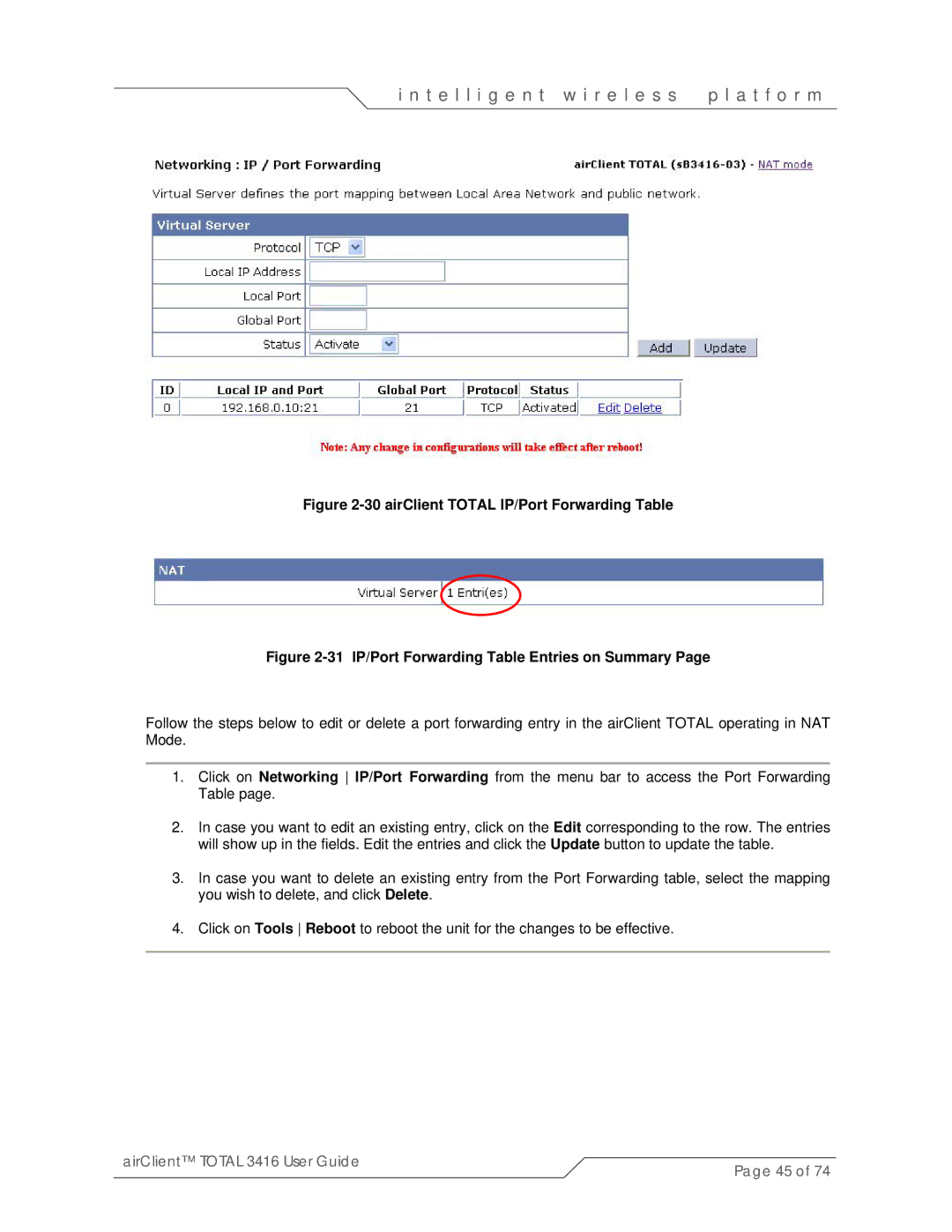 SmartBridges sB3416-03, sB3416-01, sB3416-02 manual airClient Total IP/Port Forwarding Table 