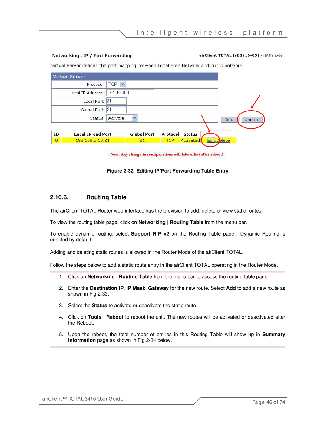 SmartBridges sB3416-01, sB3416-03, sB3416-02 manual Routing Table, Editing IP/Port Forwarding Table Entry 