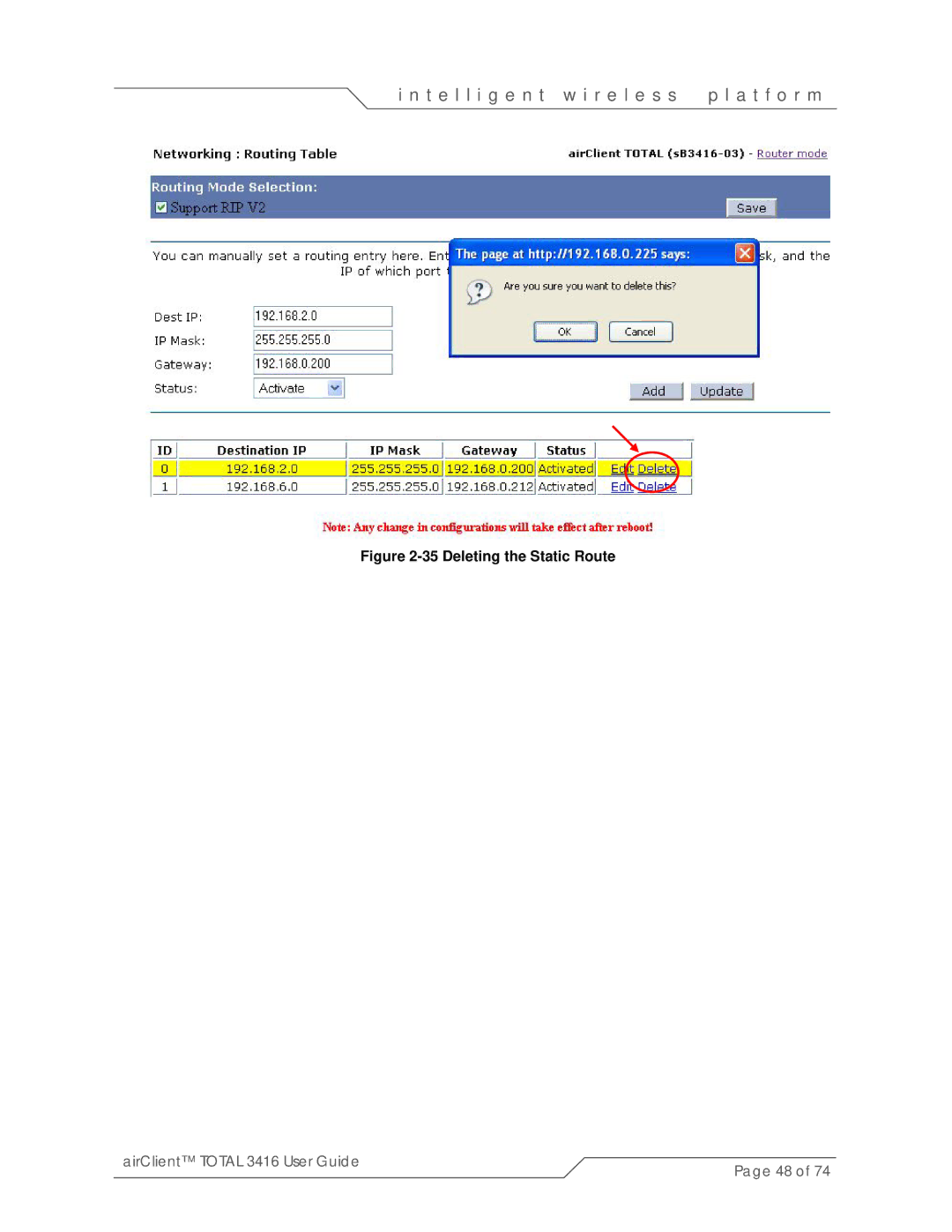 SmartBridges sB3416-03, sB3416-01, sB3416-02 manual Deleting the Static Route 