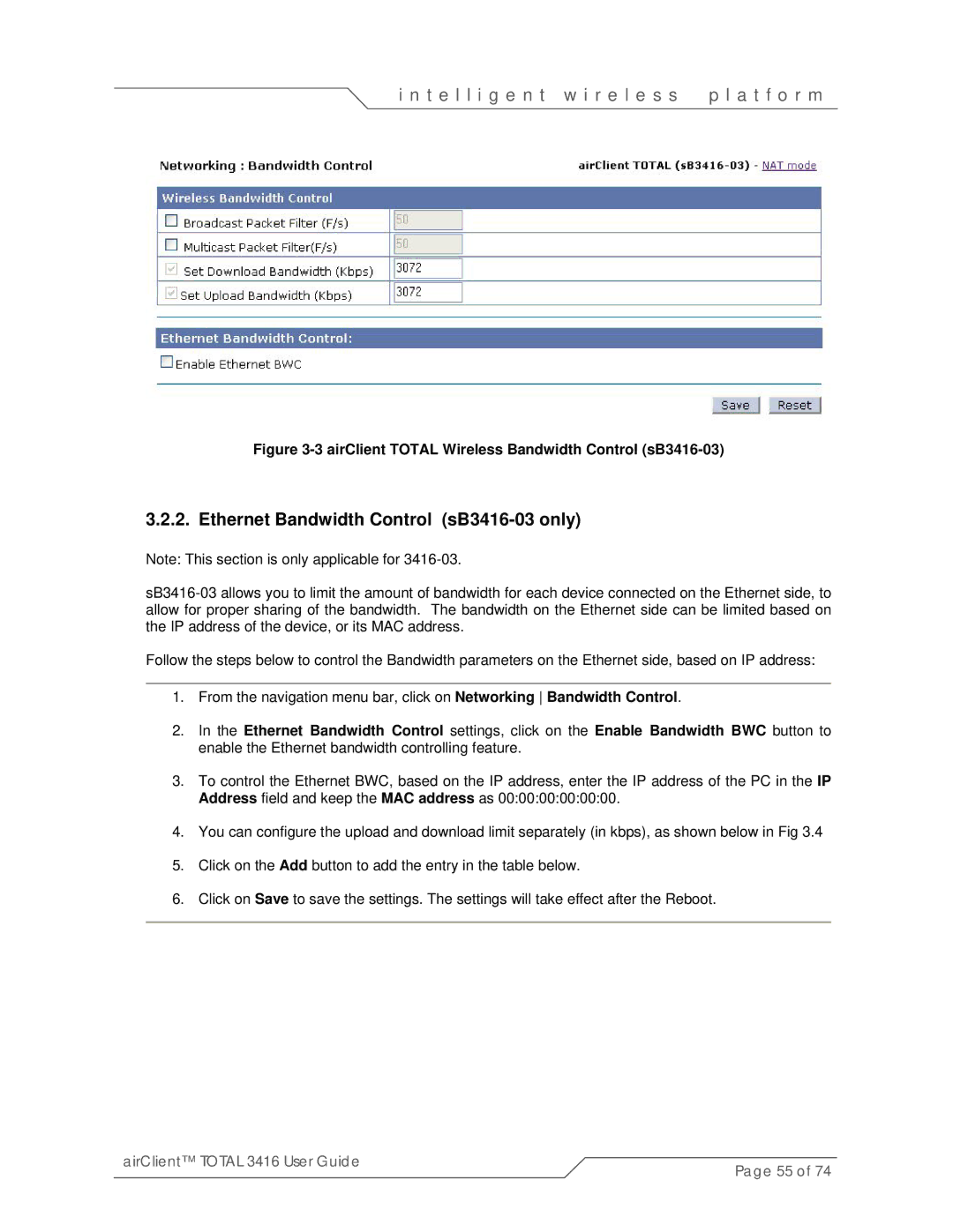 SmartBridges sB3416-01 Ethernet Bandwidth Control sB3416-03 only, AirClient Total Wireless Bandwidth Control sB3416-03 