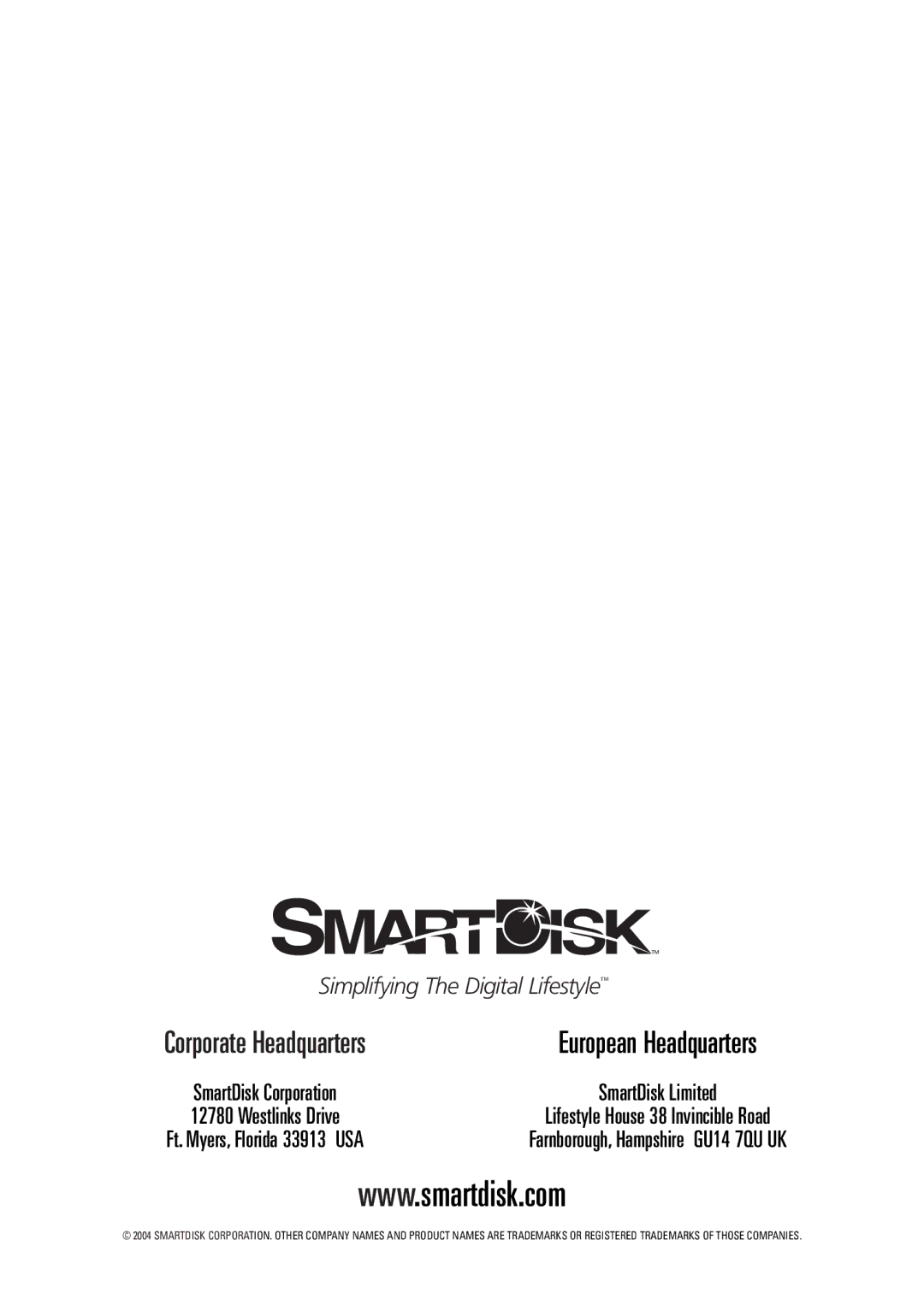 SmartDisk Computer Hard Drive manual Simplifying The Digital Lifestyle 