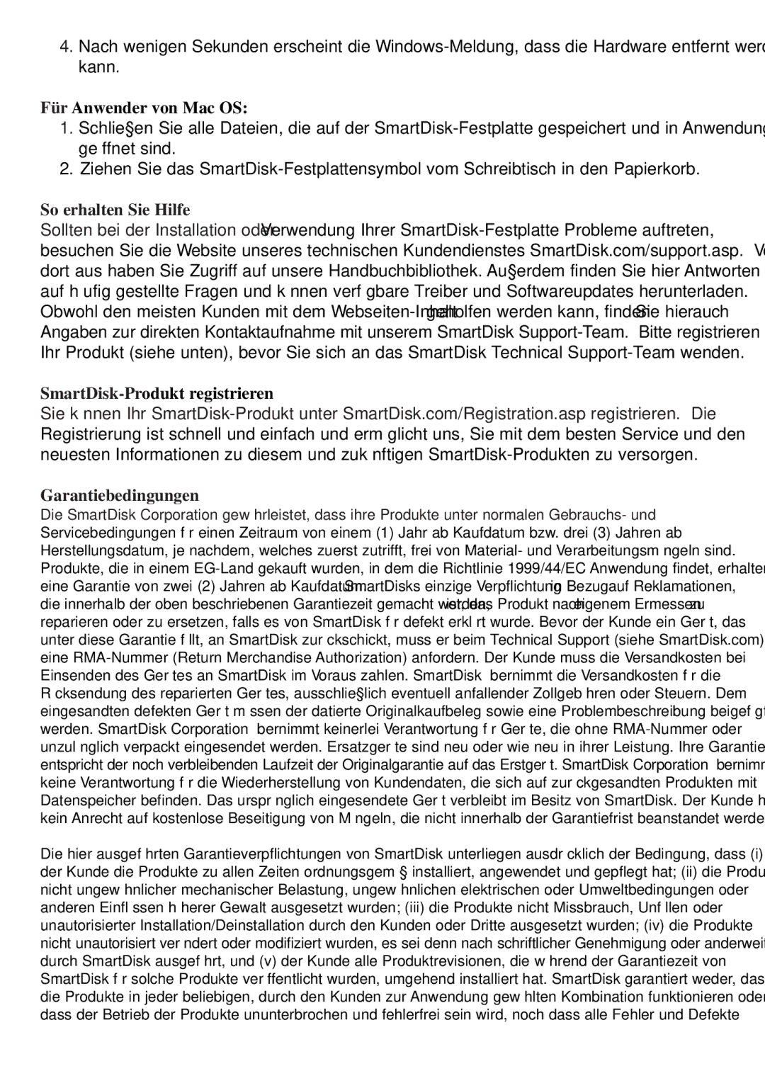 SmartDisk Computer Hard Drive manual Für Anwender von Mac OS, So erhalten Sie Hilfe, SmartDisk-Produkt registrieren 
