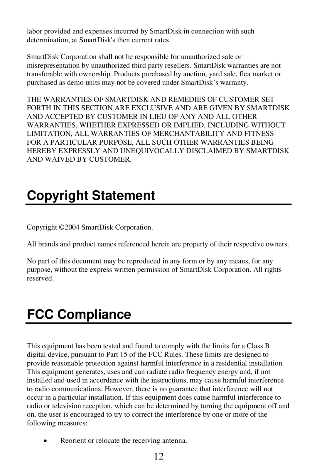 SmartDisk FireWire 800 manual Copyright Statement, FCC Compliance 