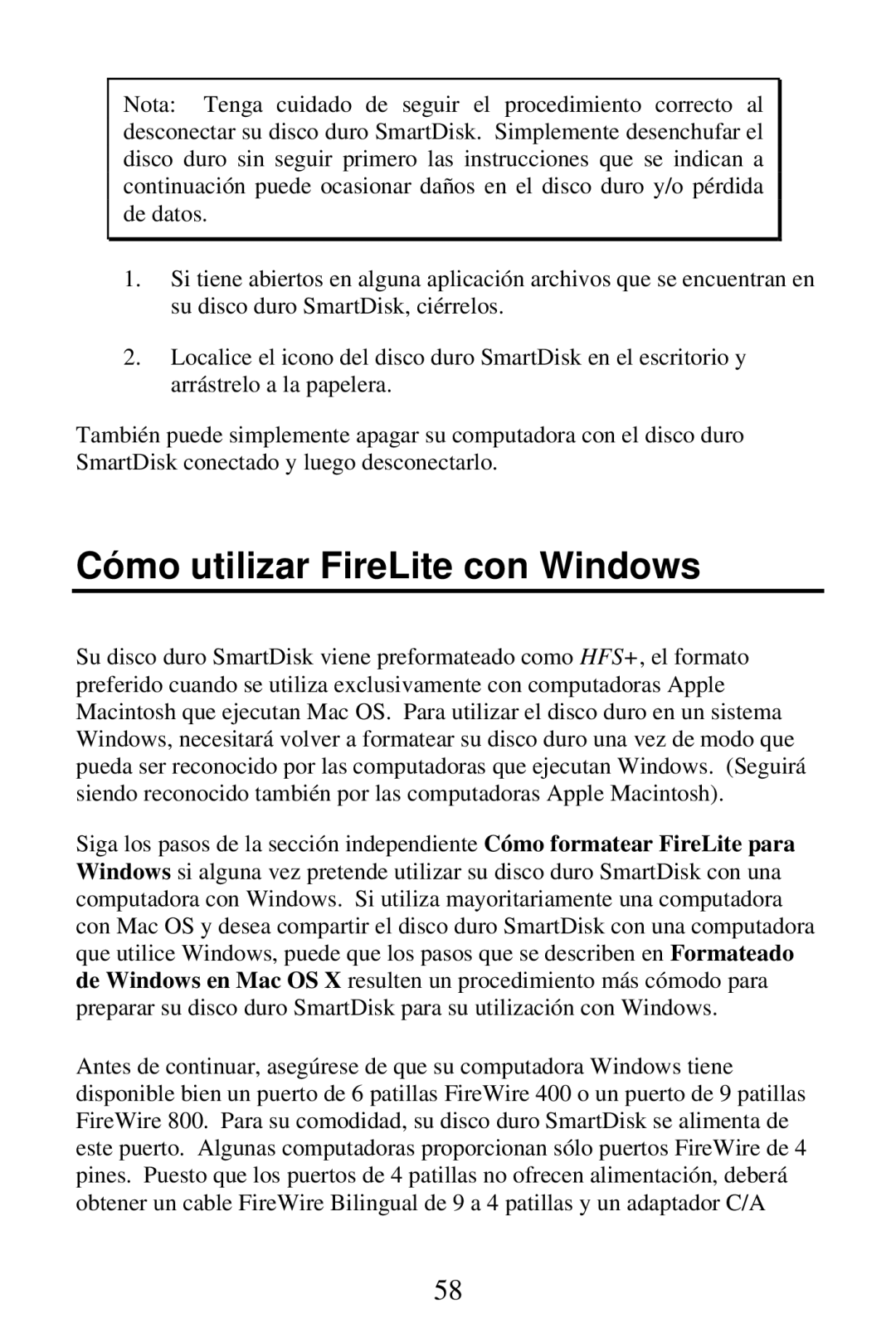 SmartDisk FireWire 800 manual Cómo utilizar FireLite con Windows 