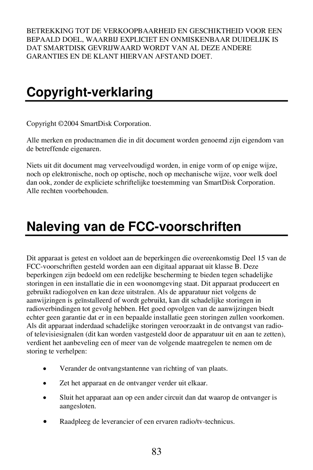 SmartDisk FireWire 800 manual Copyright-verklaring, Naleving van de FCC-voorschriften 