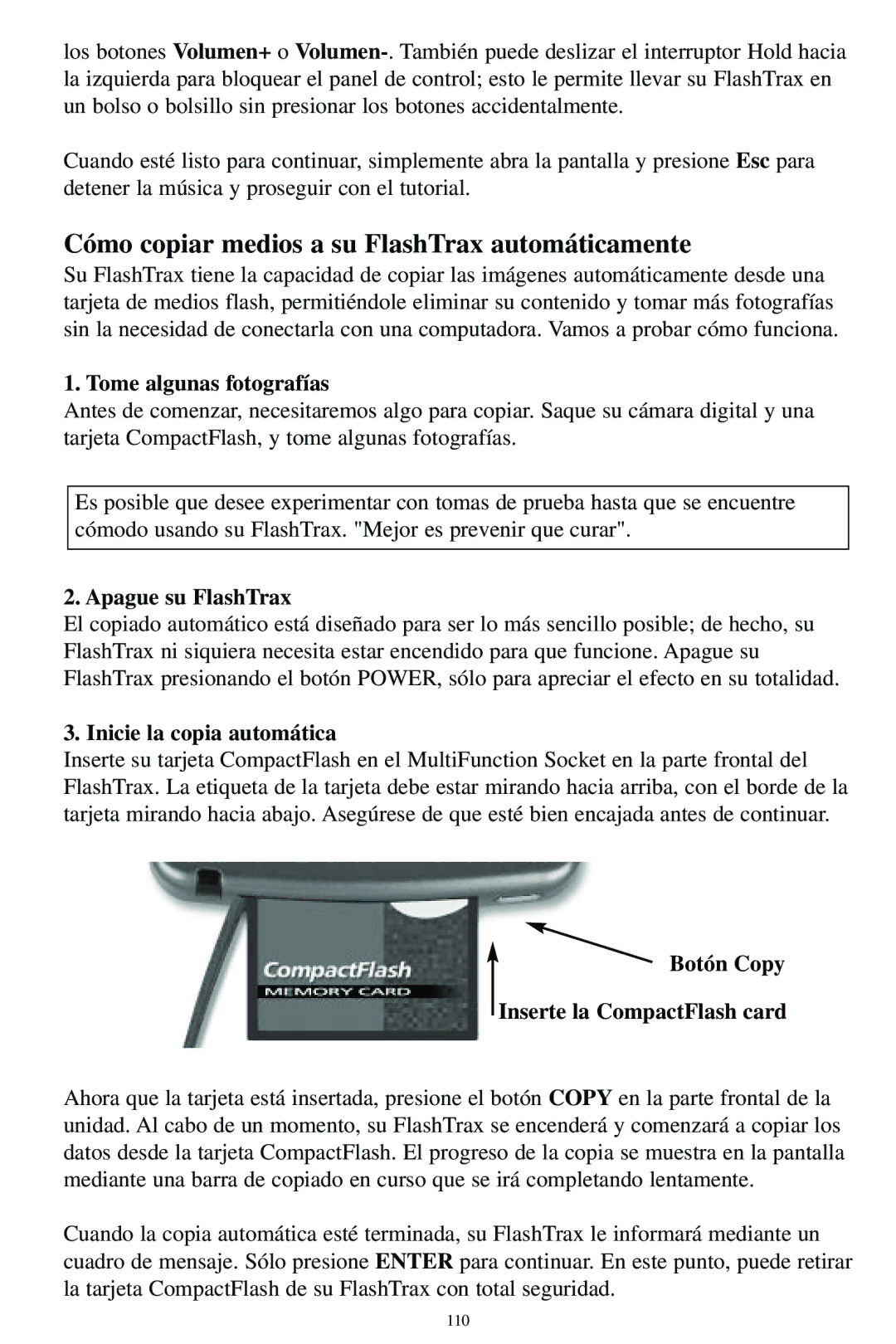 SmartDisk MP3 manual Cómo copiar medios a su FlashTrax automáticamente, Tome algunas fotografías, Apague su FlashTrax 