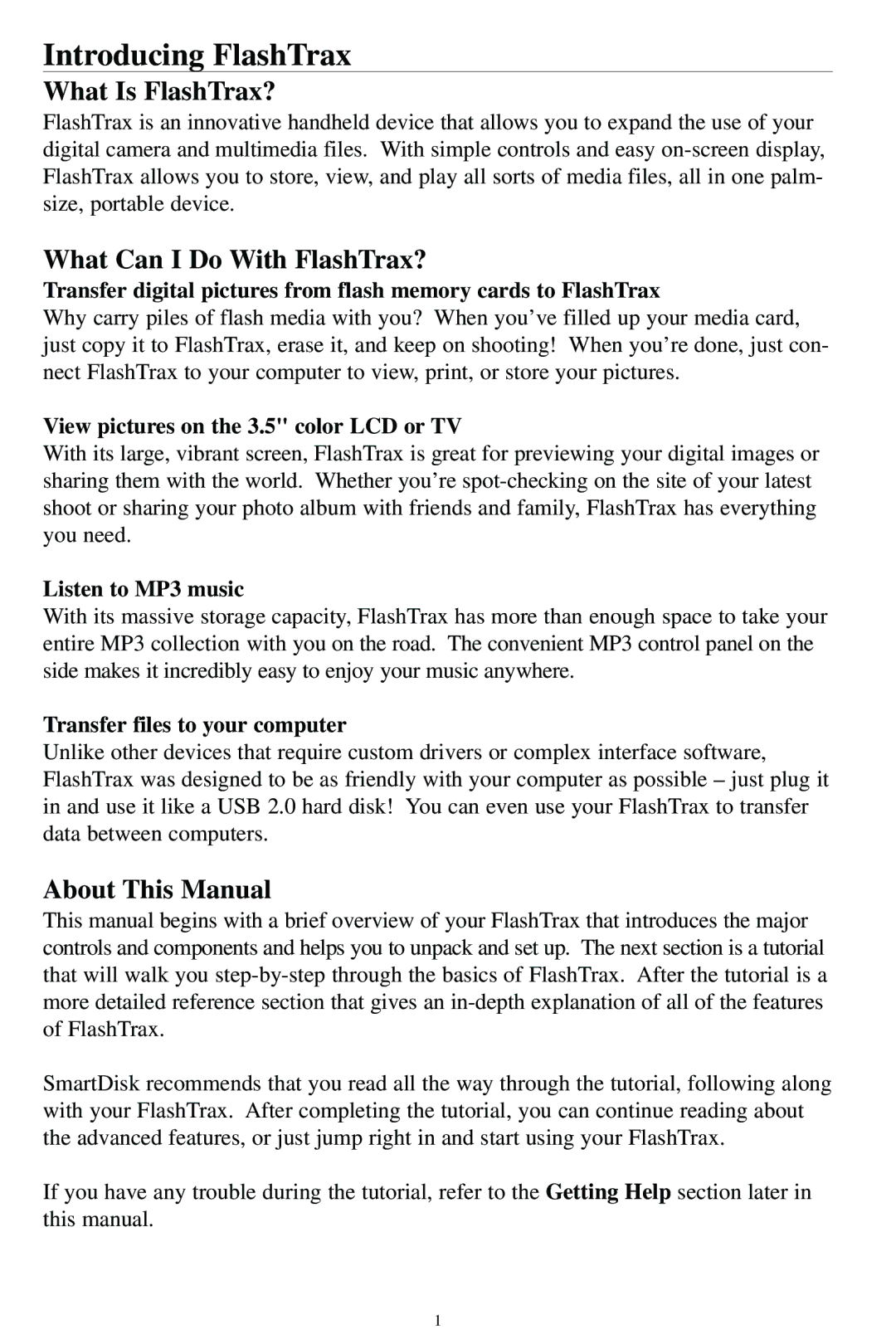 SmartDisk MP3 manual Introducing FlashTrax, What Is FlashTrax?, What Can I Do With FlashTrax?, About This Manual 