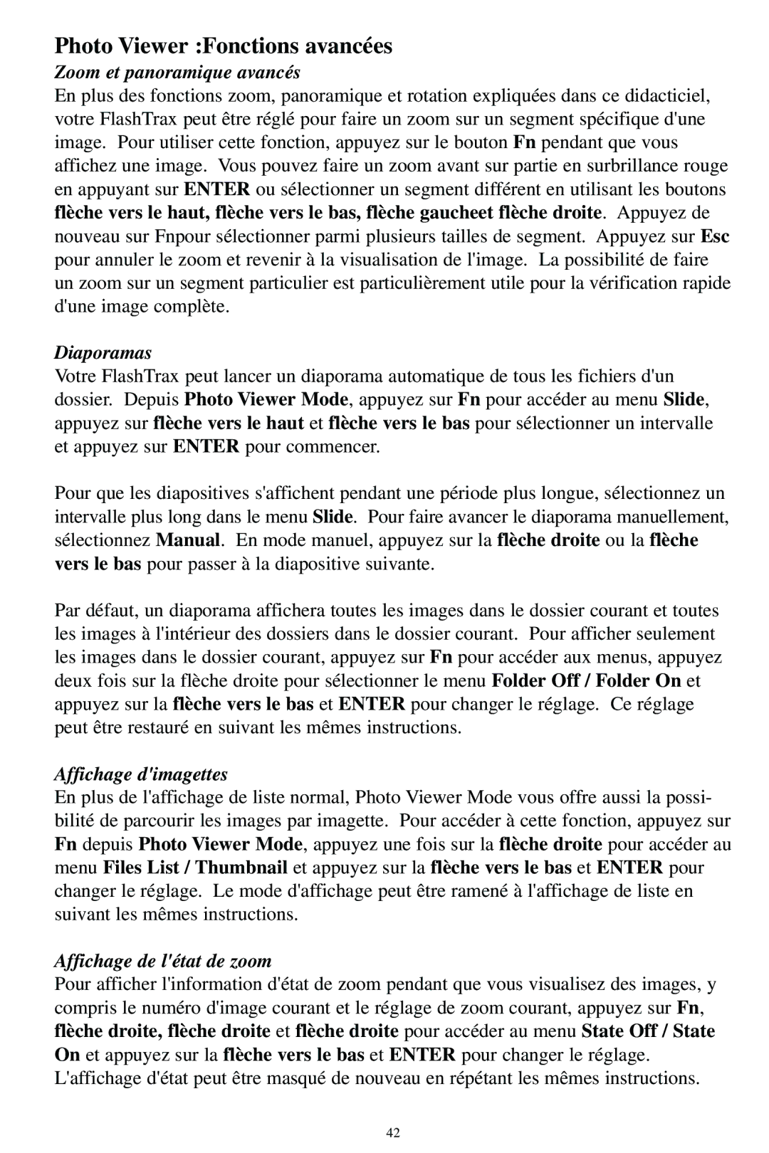 SmartDisk MP3 manual Photo Viewer Fonctions avancées, Zoom et panoramique avancés, Diaporamas, Affichage dimagettes 