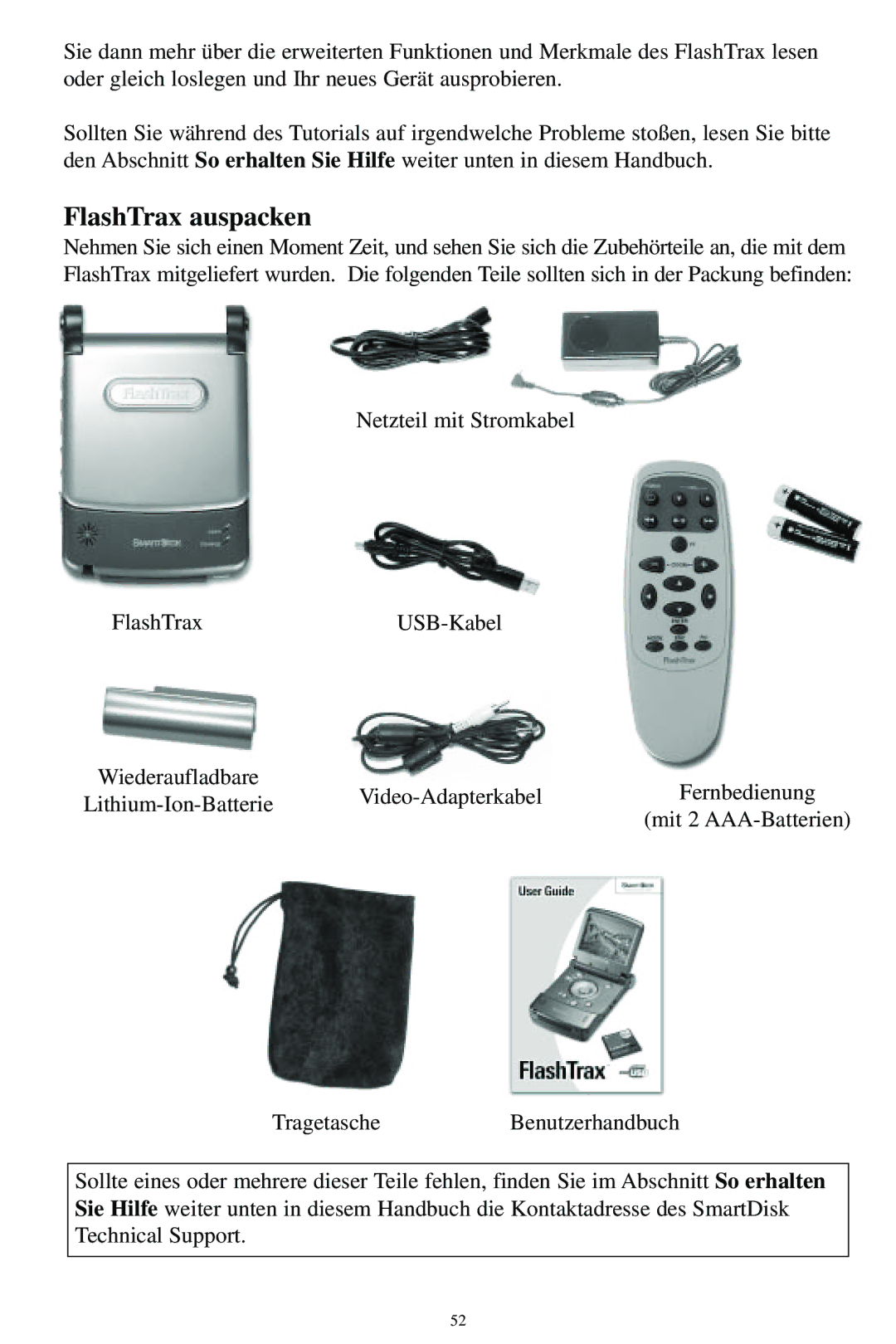 SmartDisk MP3 manual FlashTrax auspacken 