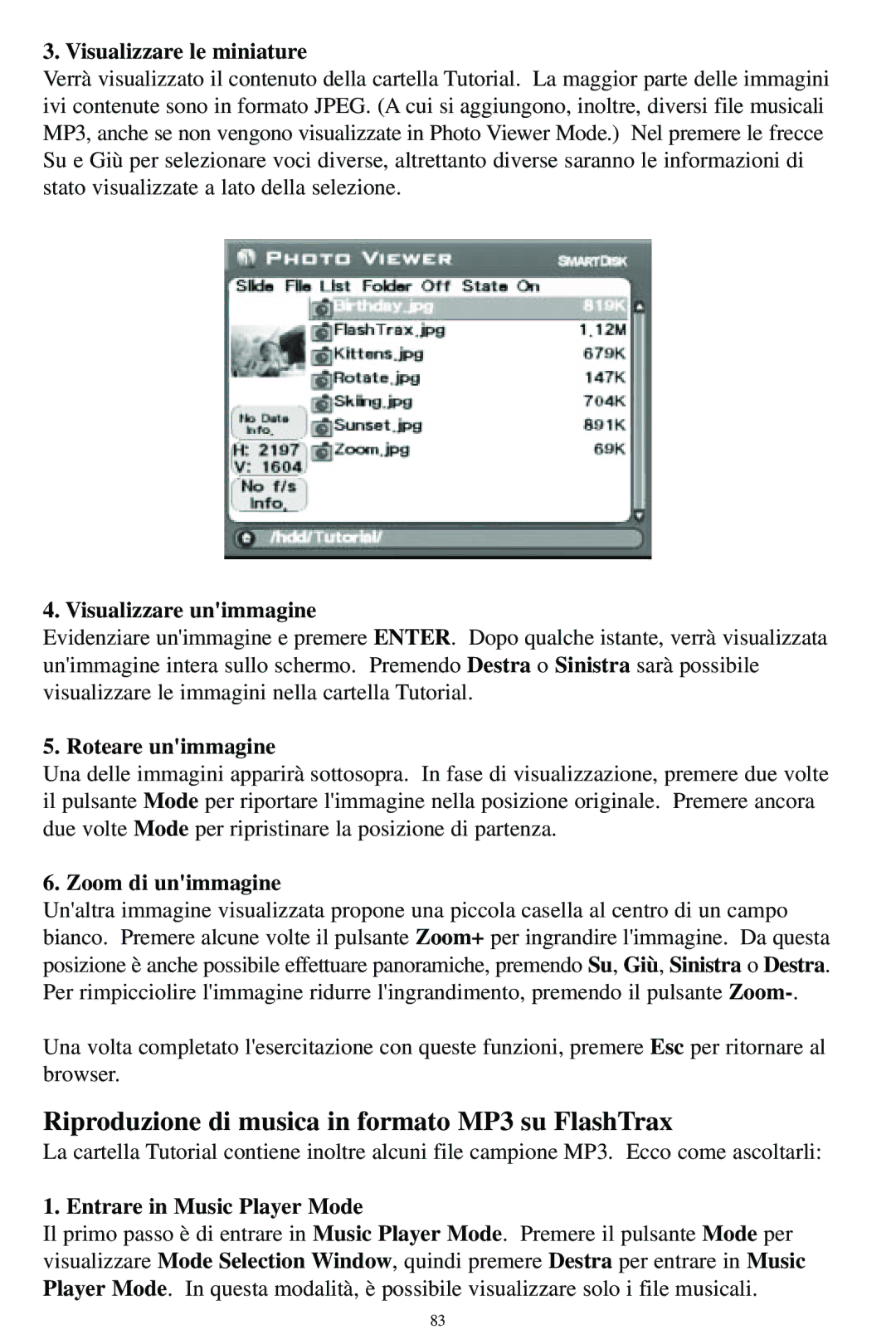 SmartDisk manual Riproduzione di musica in formato MP3 su FlashTrax 