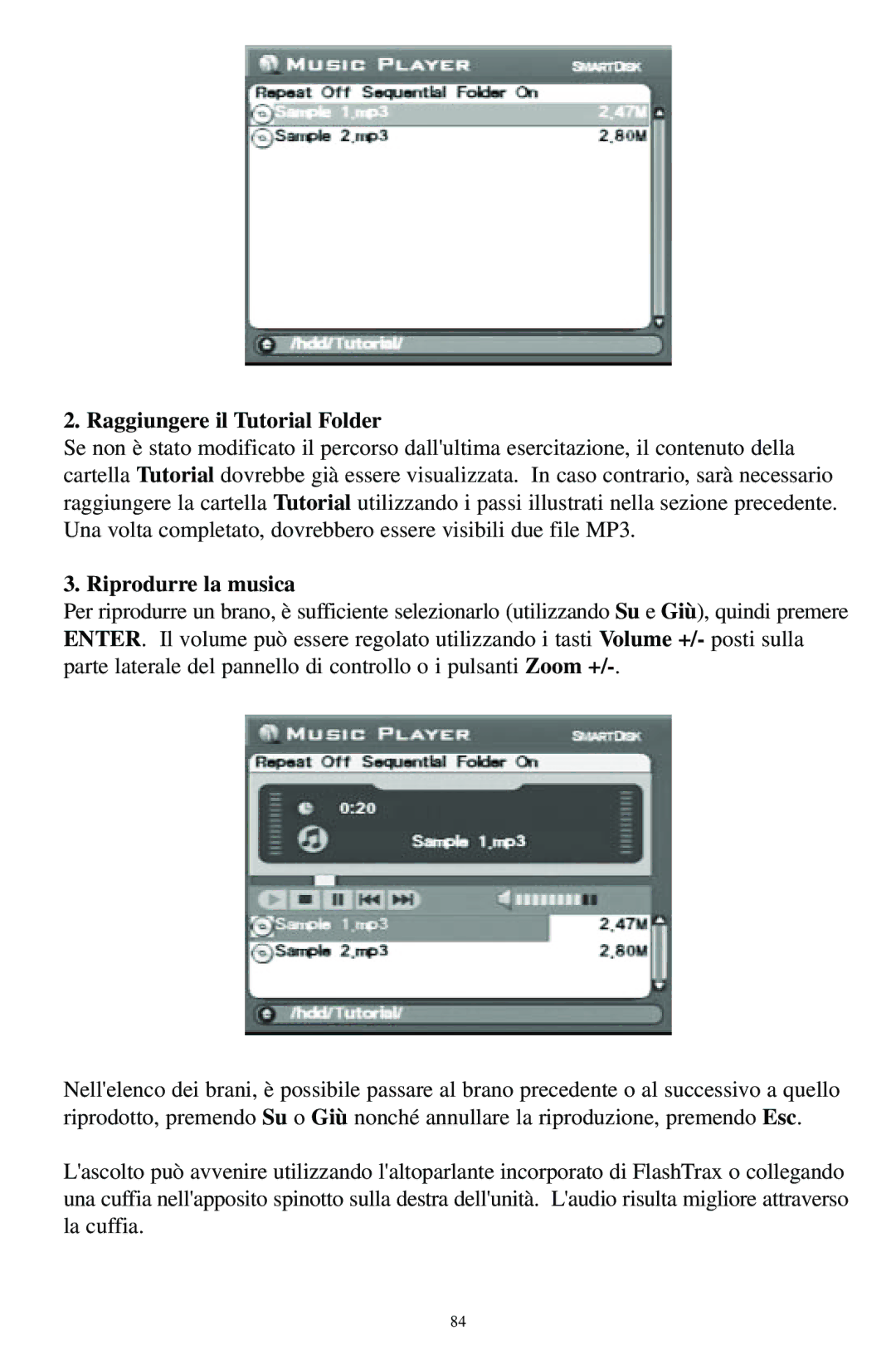 SmartDisk MP3 manual Riprodurre la musica 