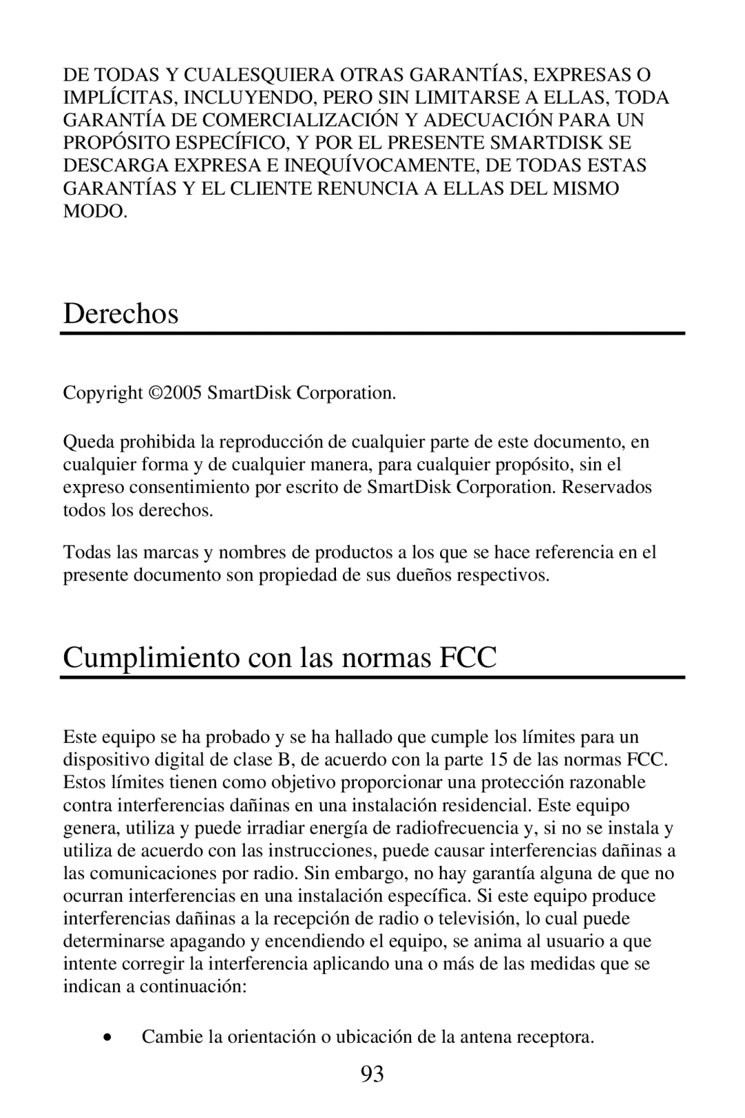 SmartDisk Portable Hard Drive manual Derechos, Cumplimiento con las normas FCC 