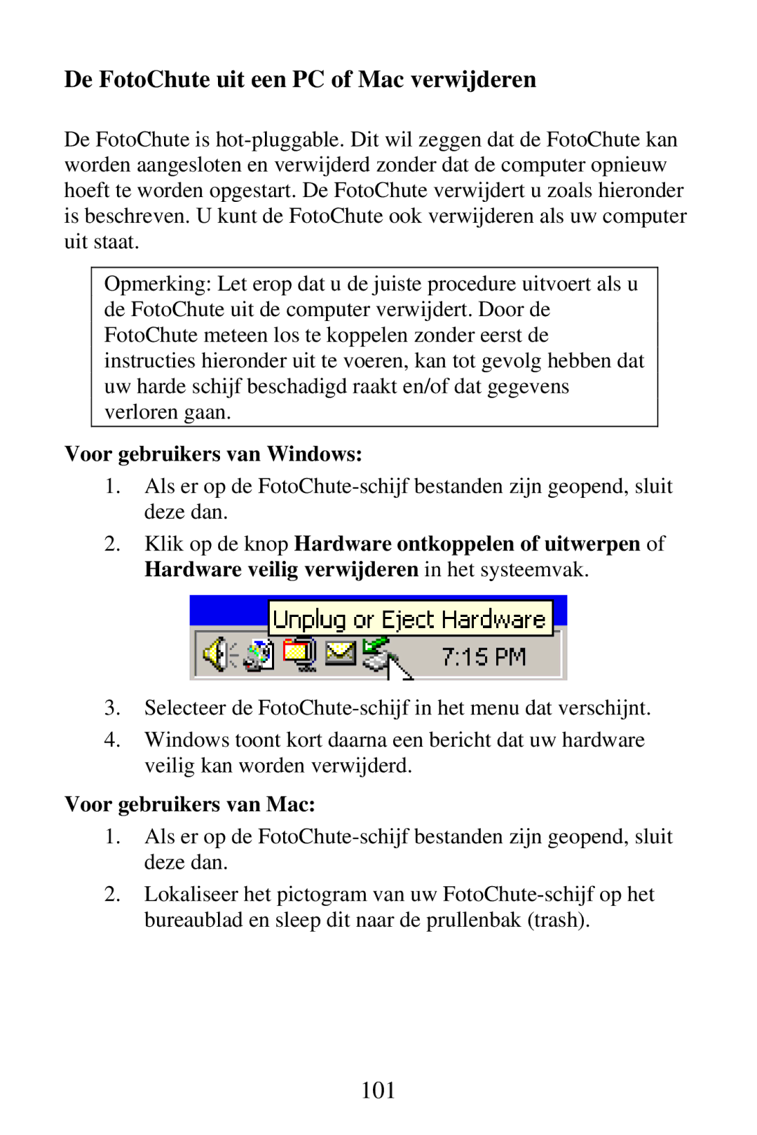 SmartDisk Portable Hard Drive manual De FotoChute uit een PC of Mac verwijderen, Voor gebruikers van Windows 