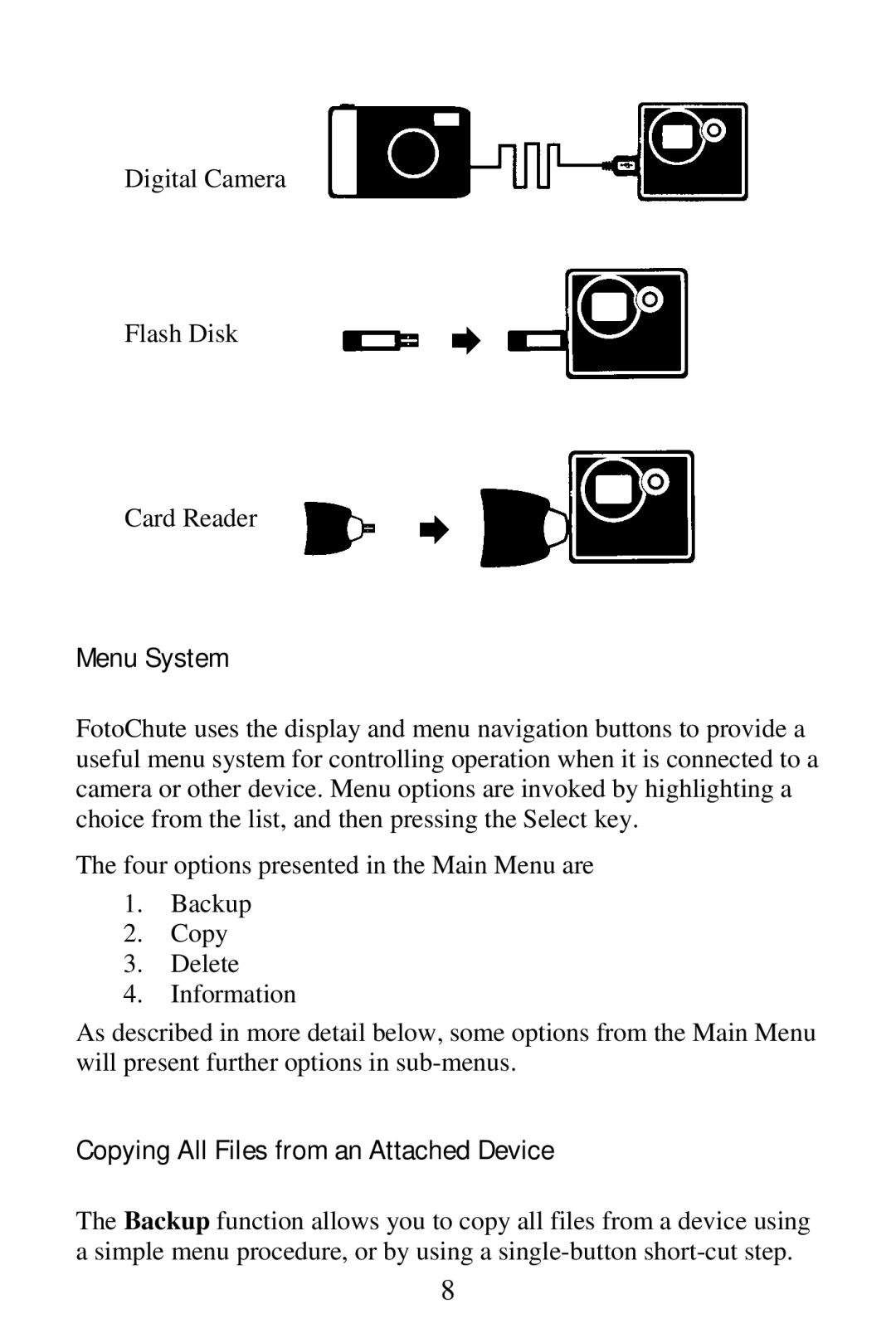 SmartDisk Portable Hard Drive manual Menu System 