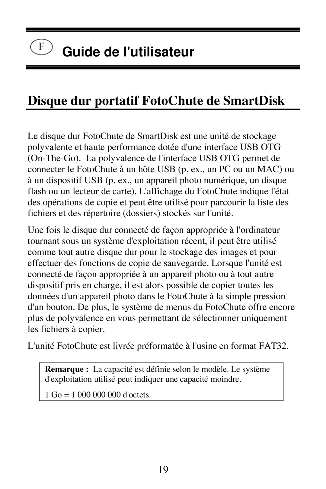 SmartDisk Portable Hard Drive manual Guide de lutilisateur, Disque dur portatif FotoChute de SmartDisk 