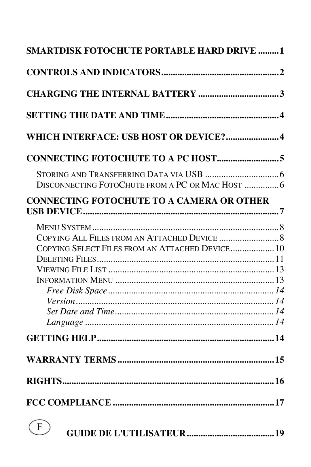 SmartDisk Portable Hard Drive manual Connecting Fotochute to a Camera or Other USB Device 