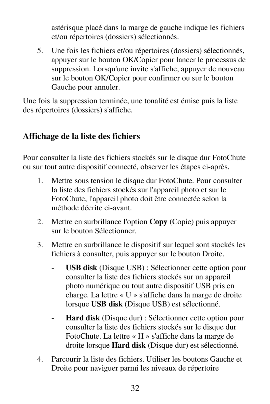 SmartDisk Portable Hard Drive manual Affichage de la liste des fichiers 