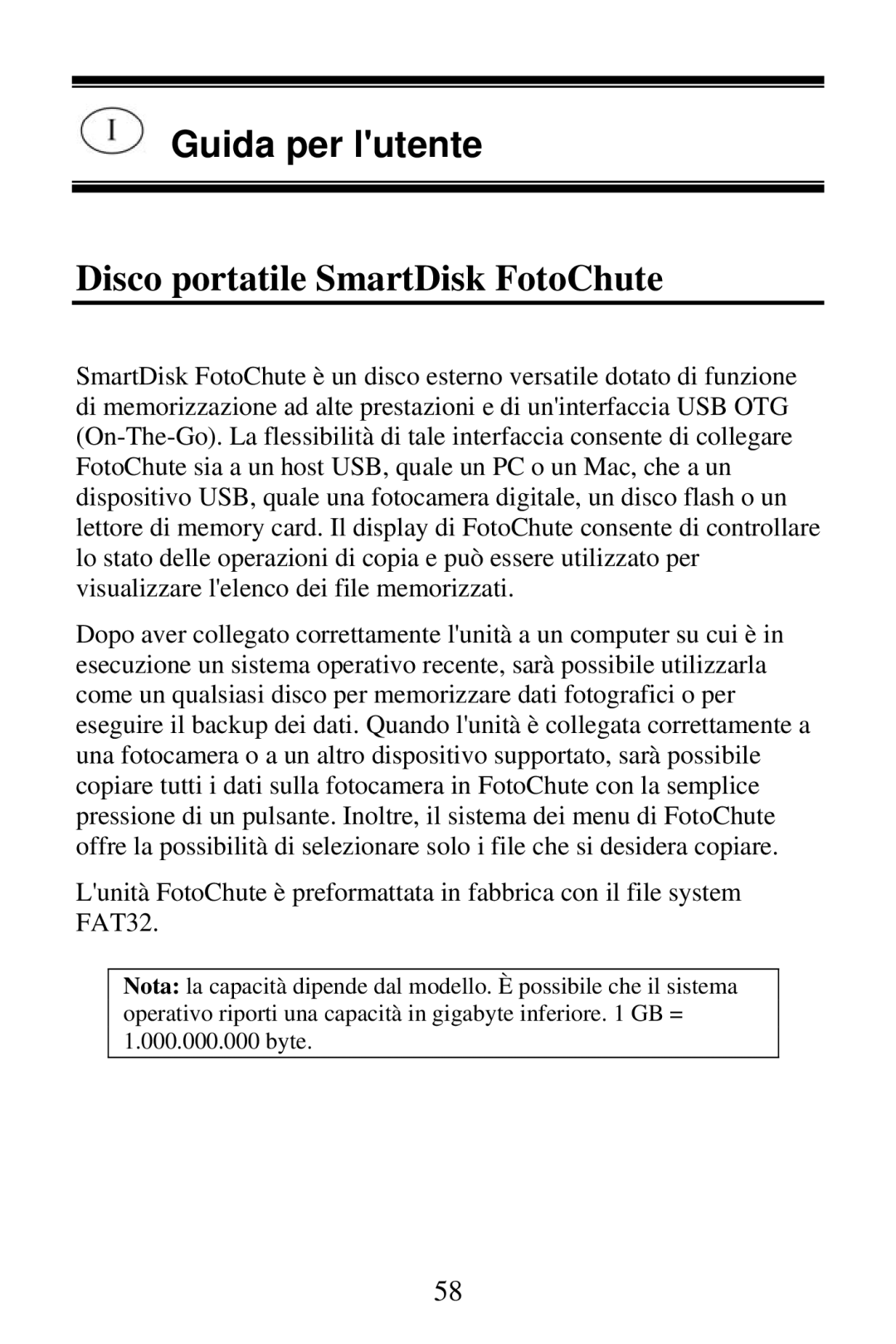 SmartDisk Portable Hard Drive manual Guida per lutente, Disco portatile SmartDisk FotoChute 