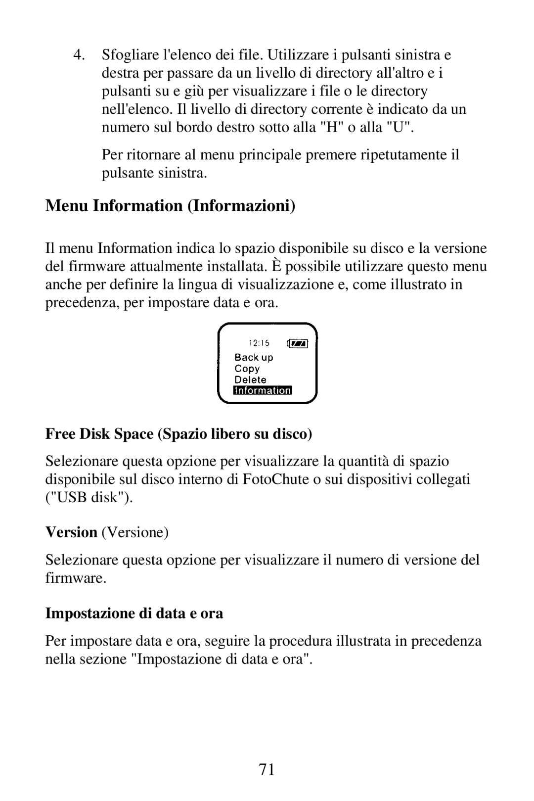 SmartDisk Portable Hard Drive manual Menu Information Informazioni, Free Disk Space Spazio libero su disco 