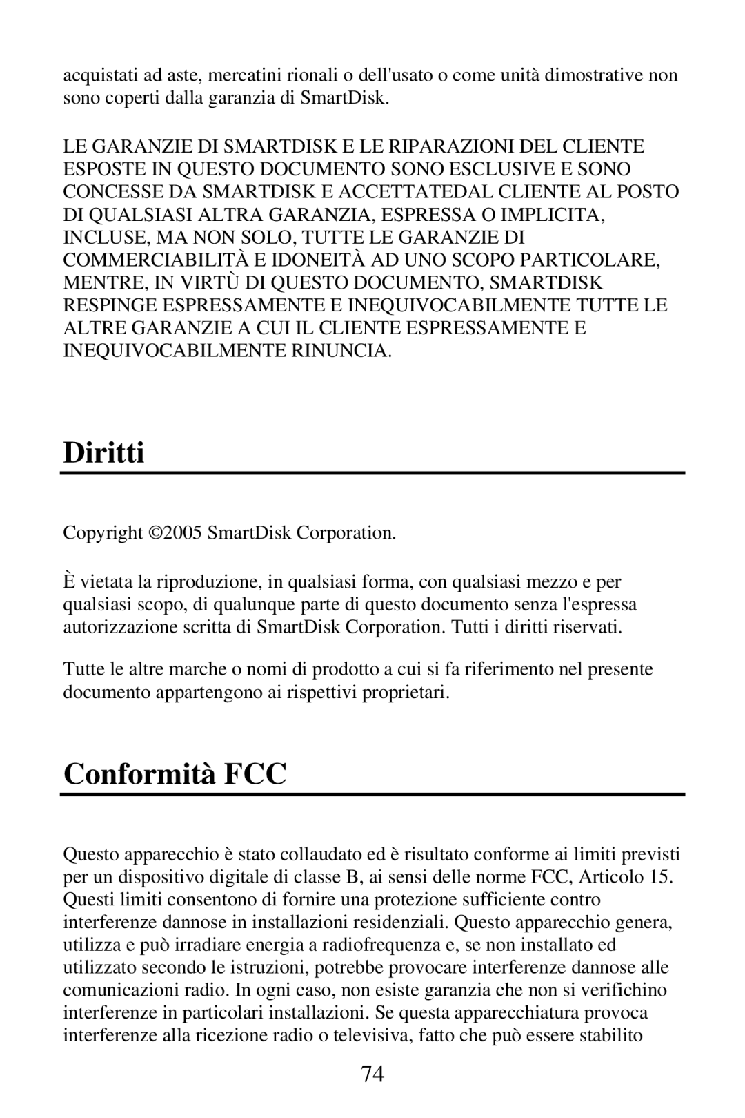 SmartDisk Portable Hard Drive manual Diritti, Conformità FCC 