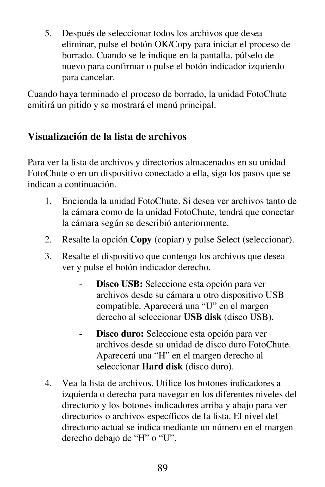 SmartDisk Portable Hard Drive manual Visualización de la lista de archivos 