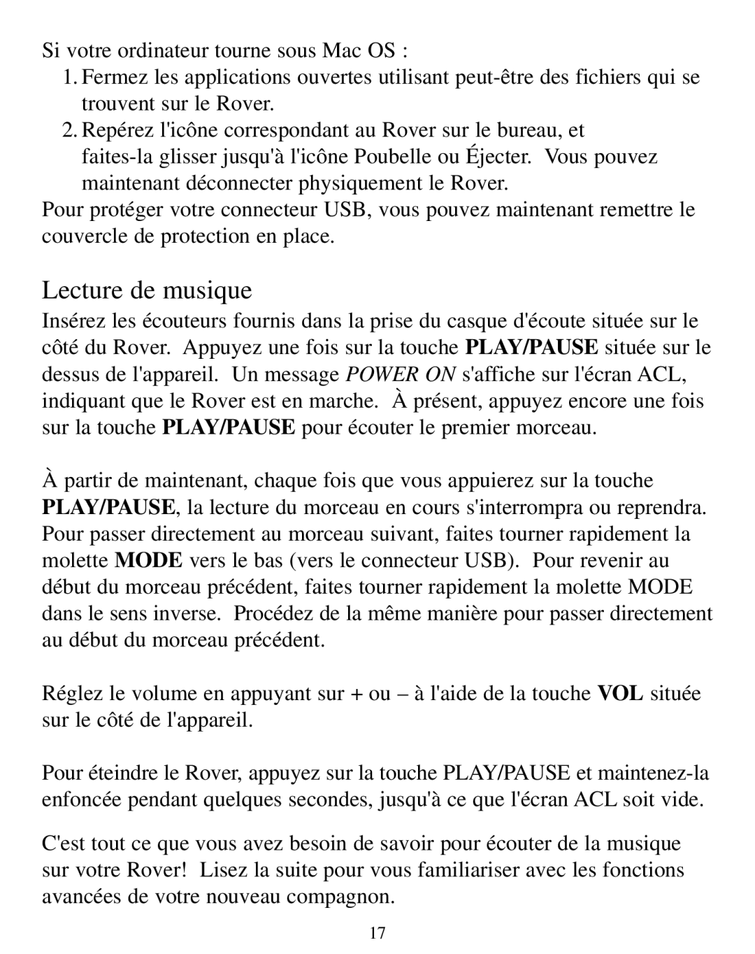 SmartDisk Rover manual Lecture de musique 