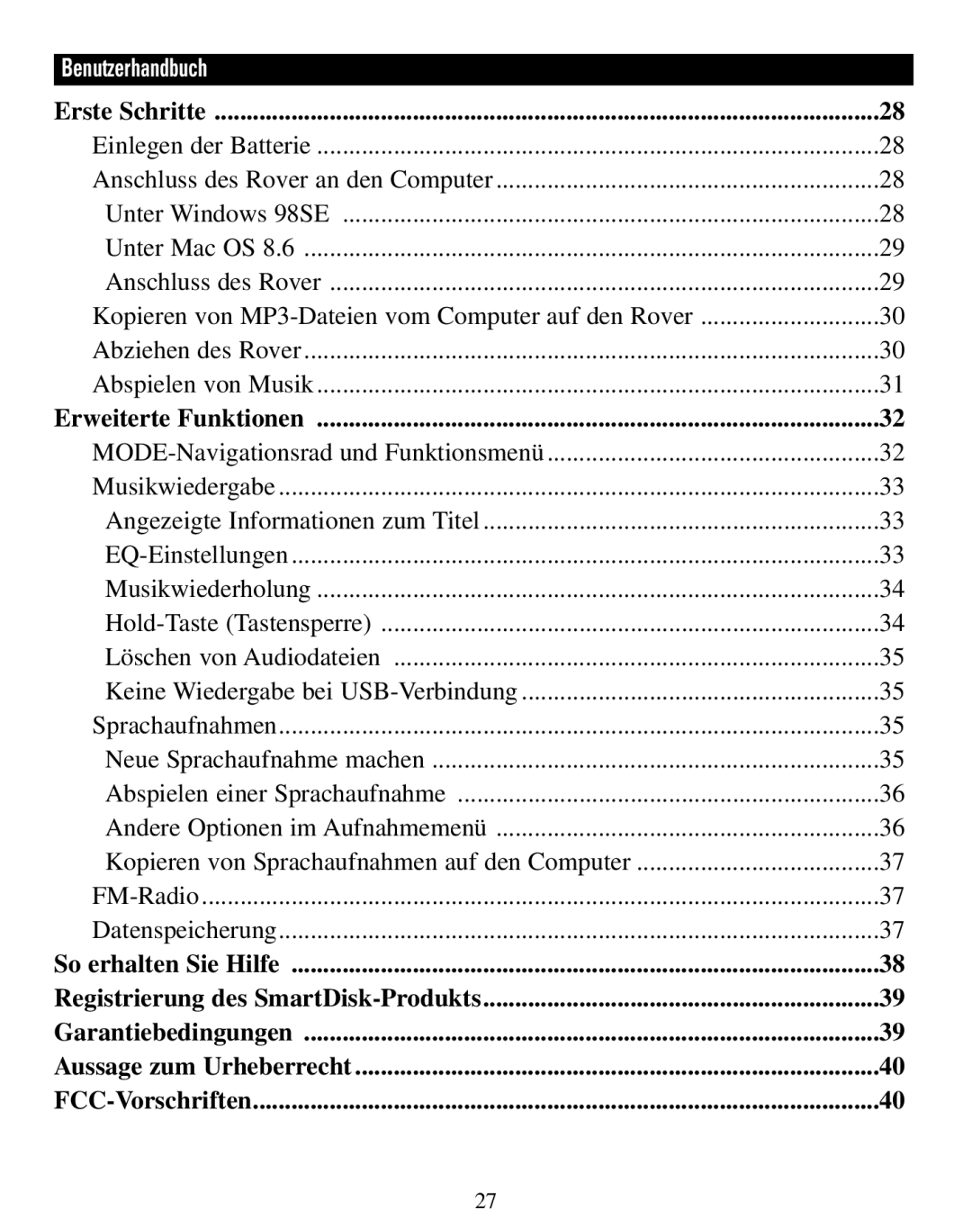 SmartDisk Rover manual Erste Schritte 