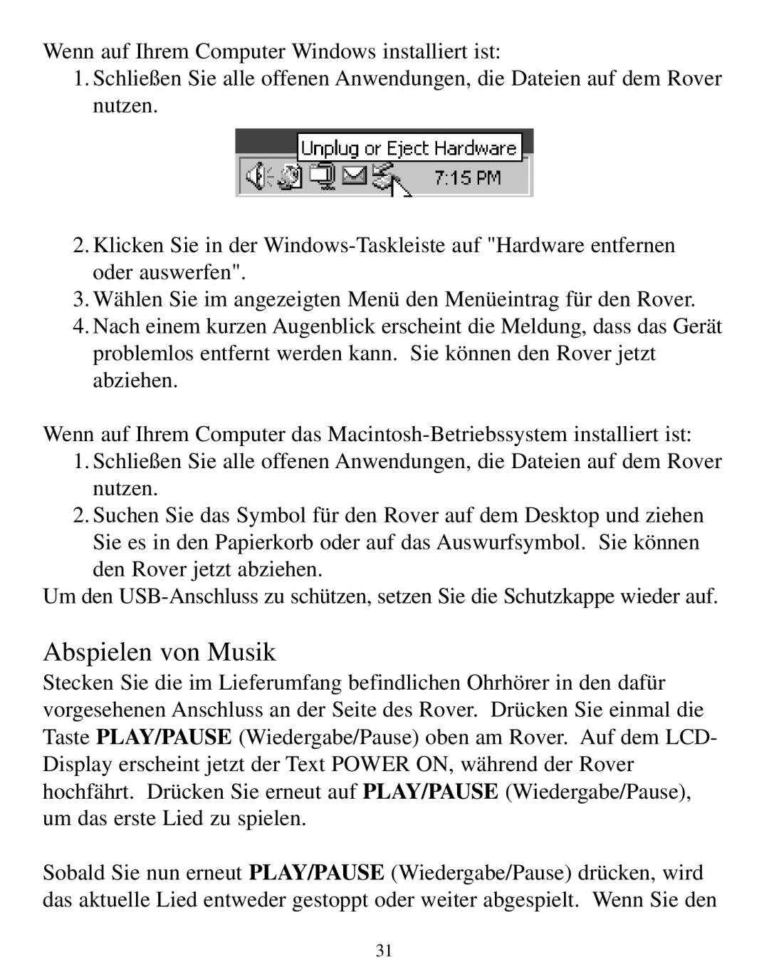 SmartDisk Rover manual Abspielen von Musik 