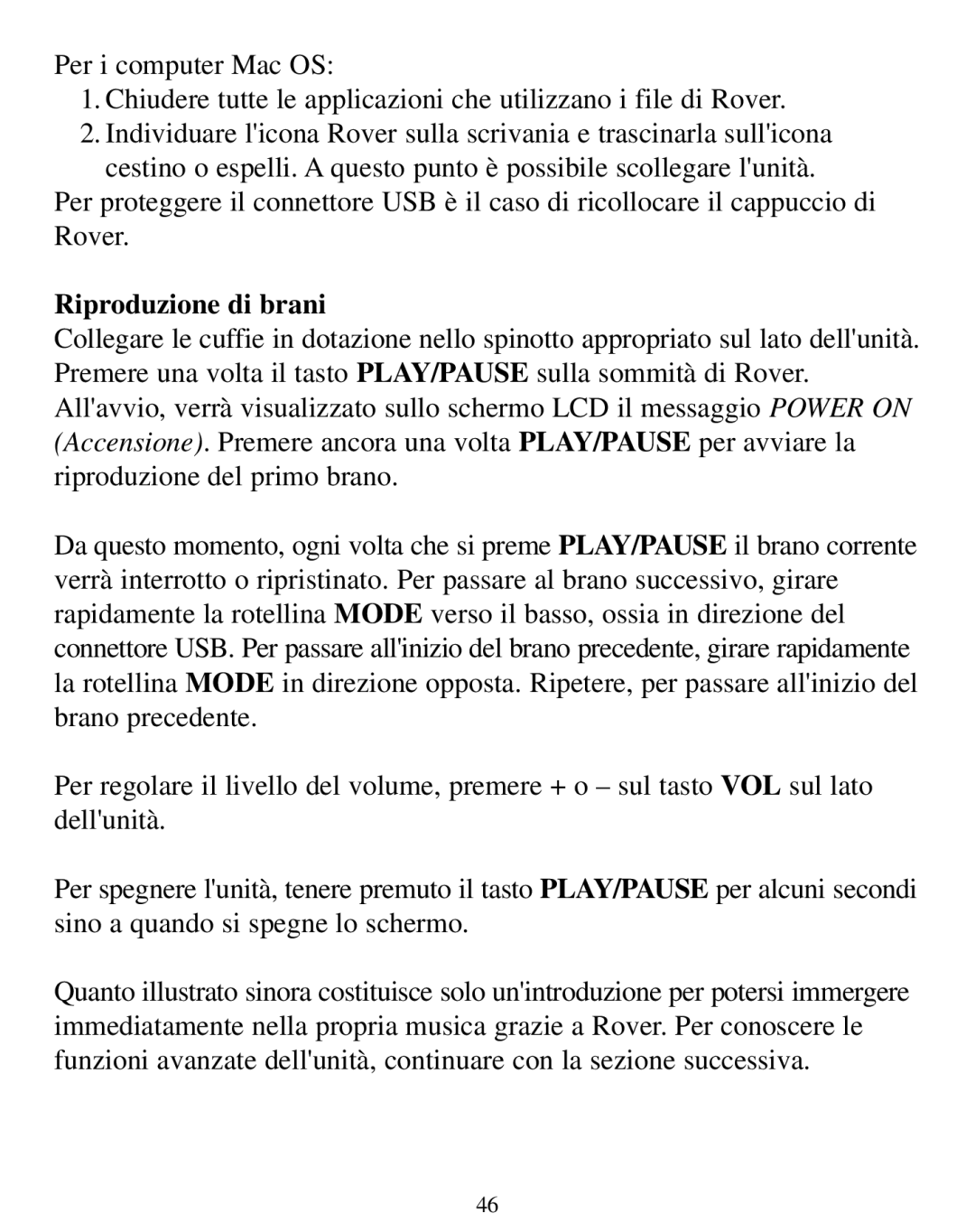 SmartDisk Rover manual Riproduzione di brani 