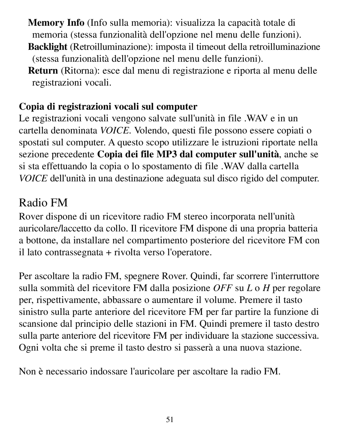 SmartDisk Rover manual Radio FM, Copia di registrazioni vocali sul computer 