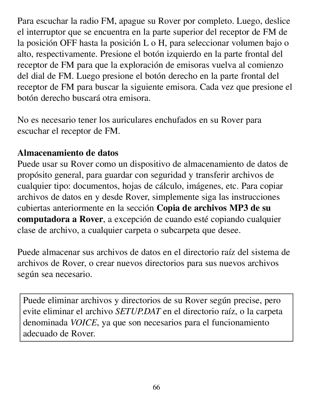 SmartDisk Rover manual Almacenamiento de datos 