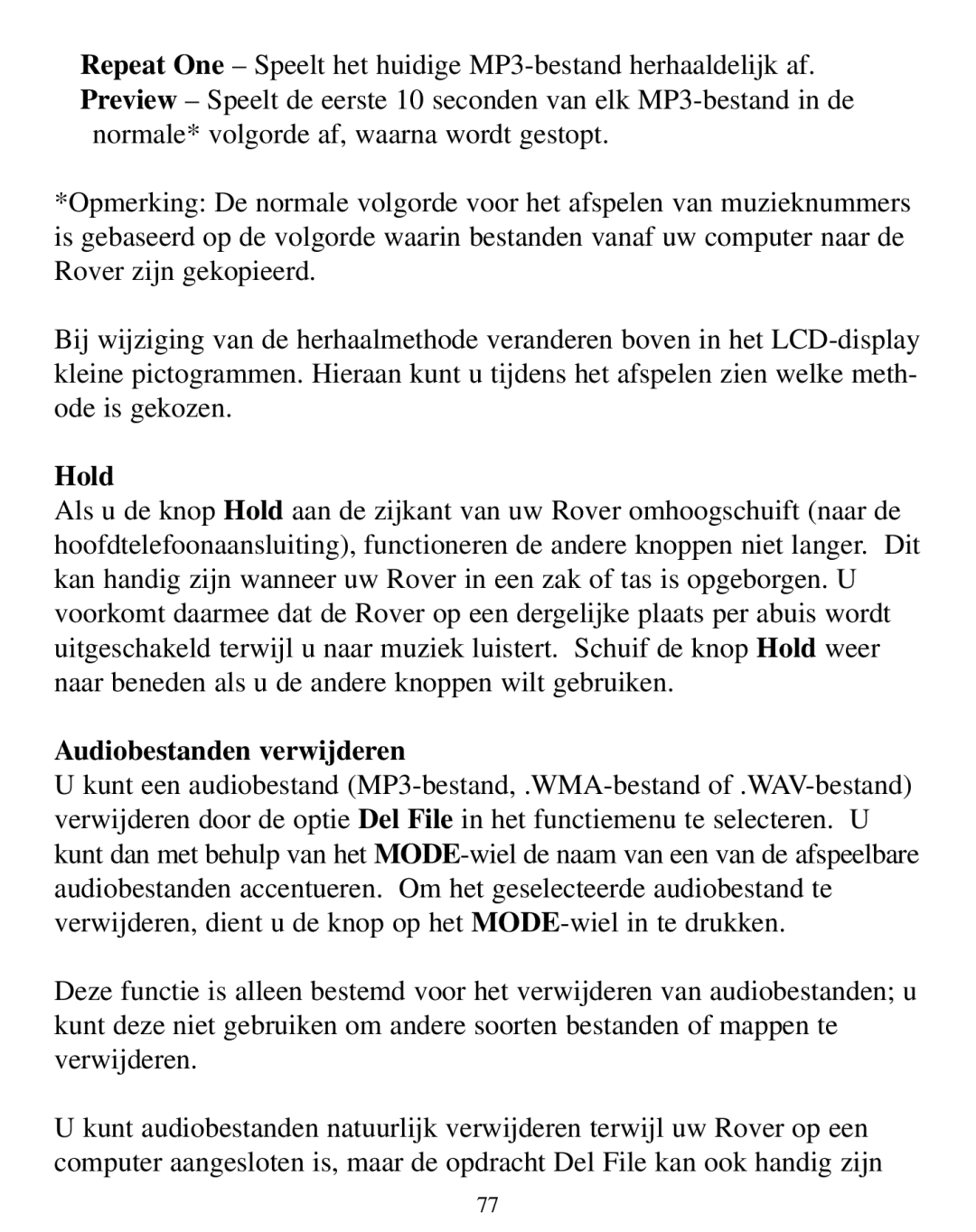 SmartDisk Rover manual Hold, Audiobestanden verwijderen 