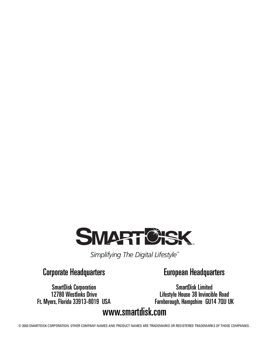 SmartDisk Rover manual Simplifying The Digital Lifestyle 