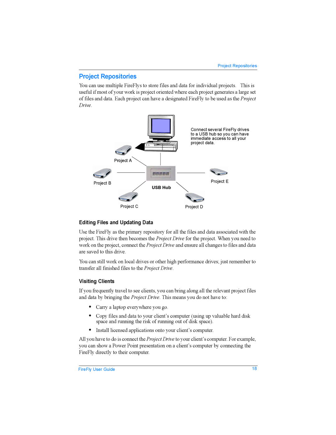 SmartDisk USBFF05P, USBFF20P Project Repositories, Editing Files and Updating Data, Visiting Clients, Project a, USB Hub 