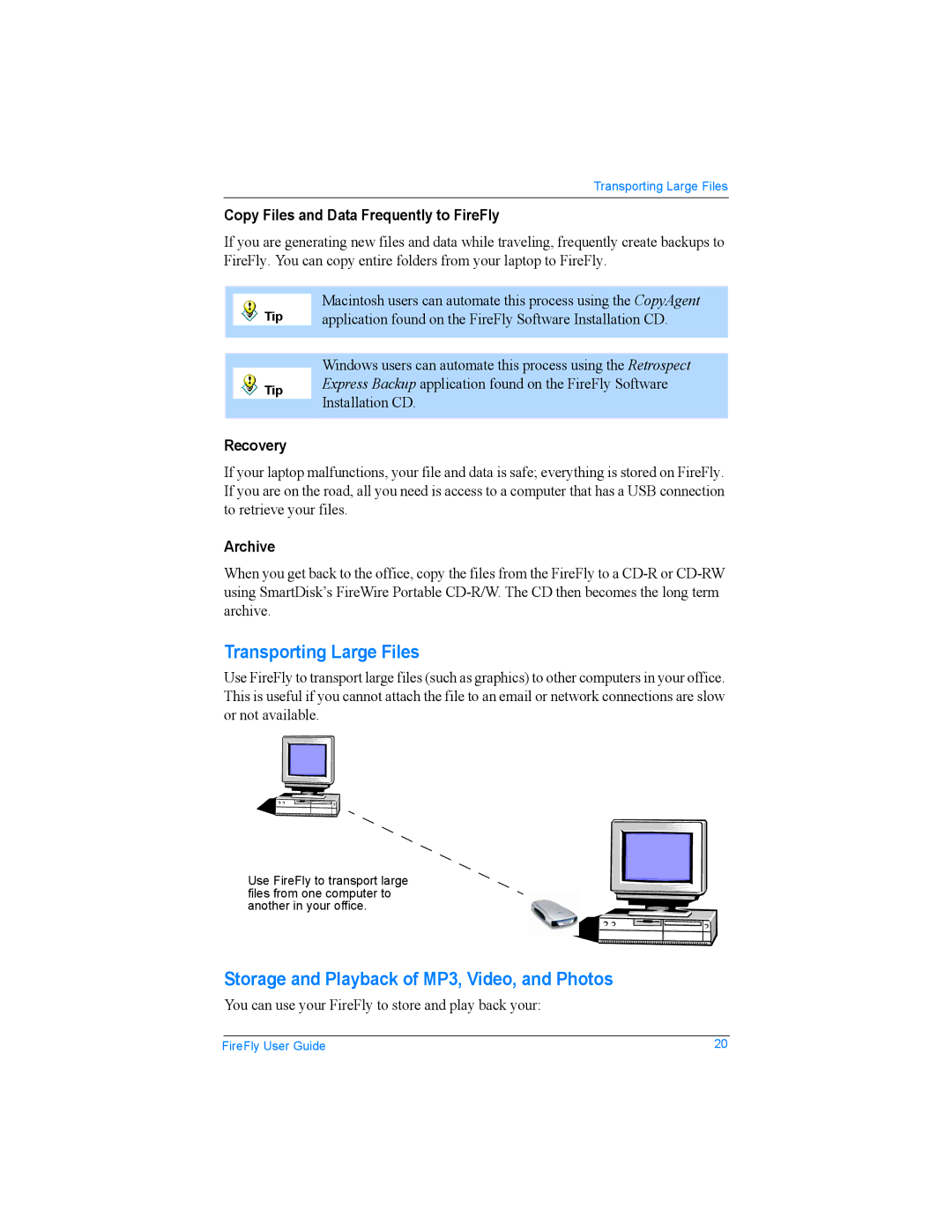 SmartDisk USBFF10P, USBFF05P, USBFF20P Transporting Large Files, Storage and Playback of MP3, Video, and Photos, Recovery 